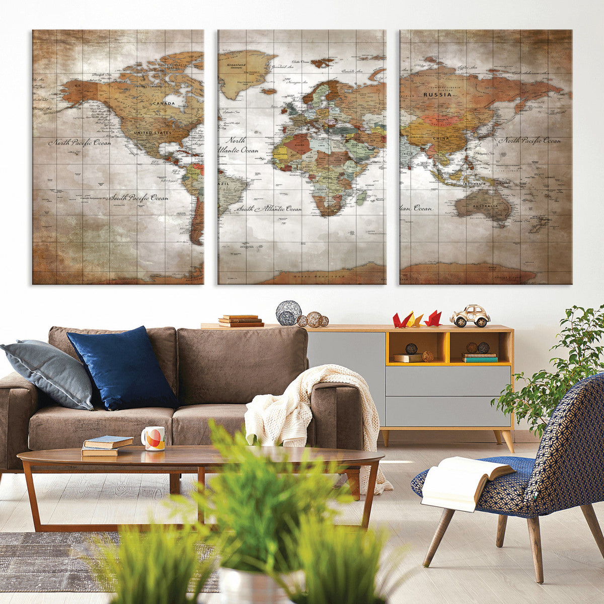 Vibrant Watercolor World Map Canvas Wall Art – Framed Travel