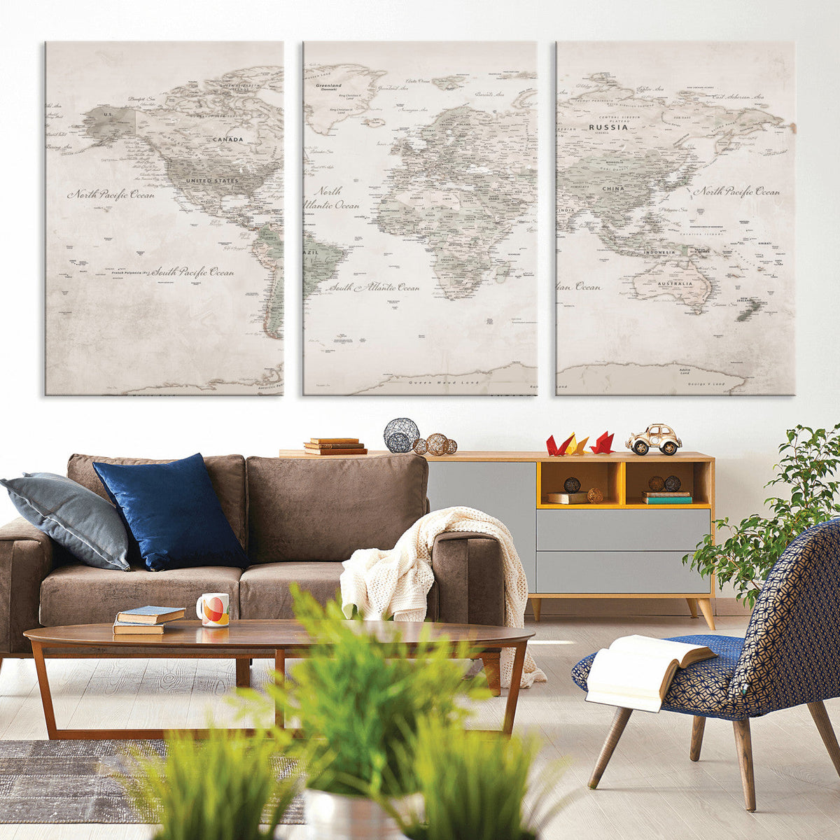 Antique Style World Map Canvas Print - Vintage Detailed