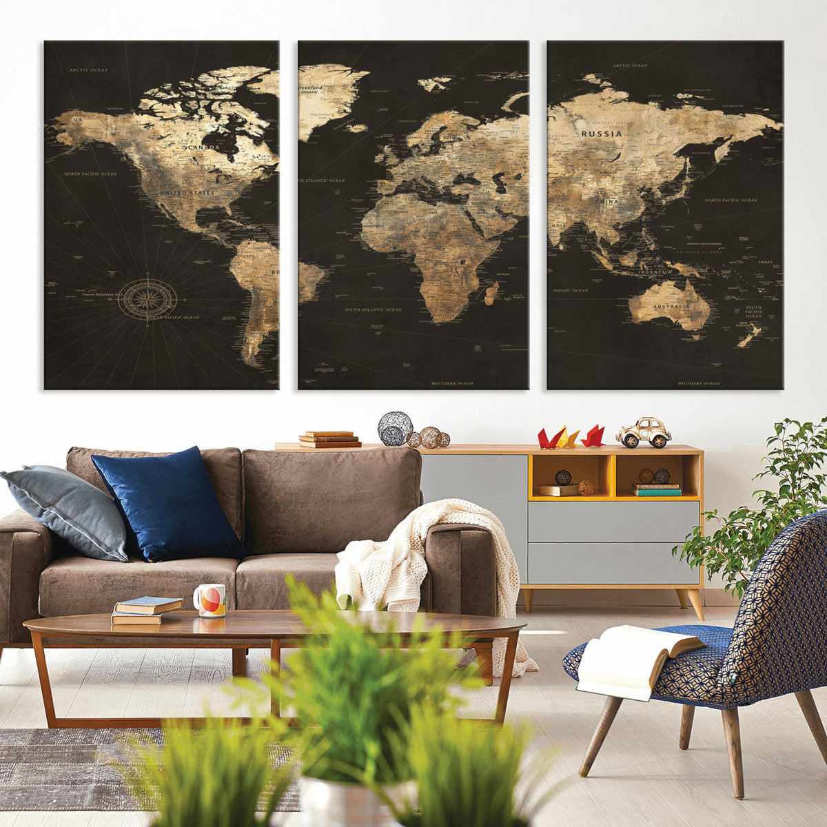 Framed World Map with Pin Canvas Print – Detailed World Map