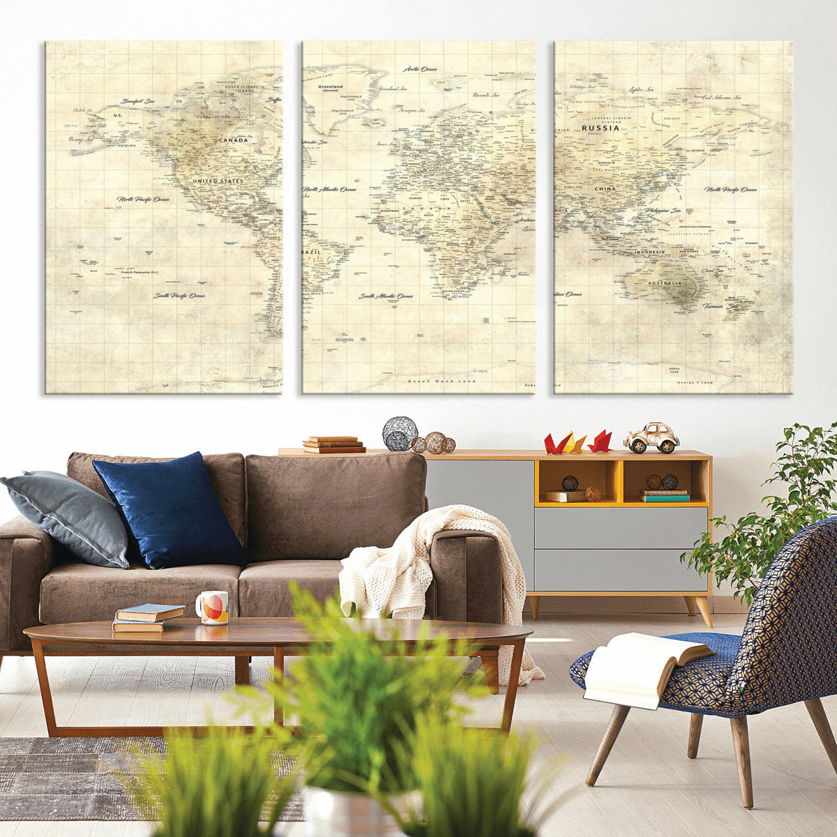 Colorful Watercolor World Map Canvas Wall Art – Framed