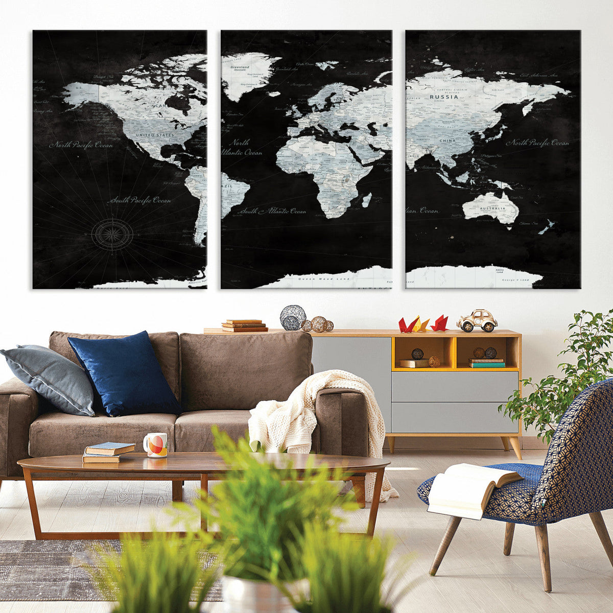 World Map Canvas Print – Framed Push Pin Wall Art, Color