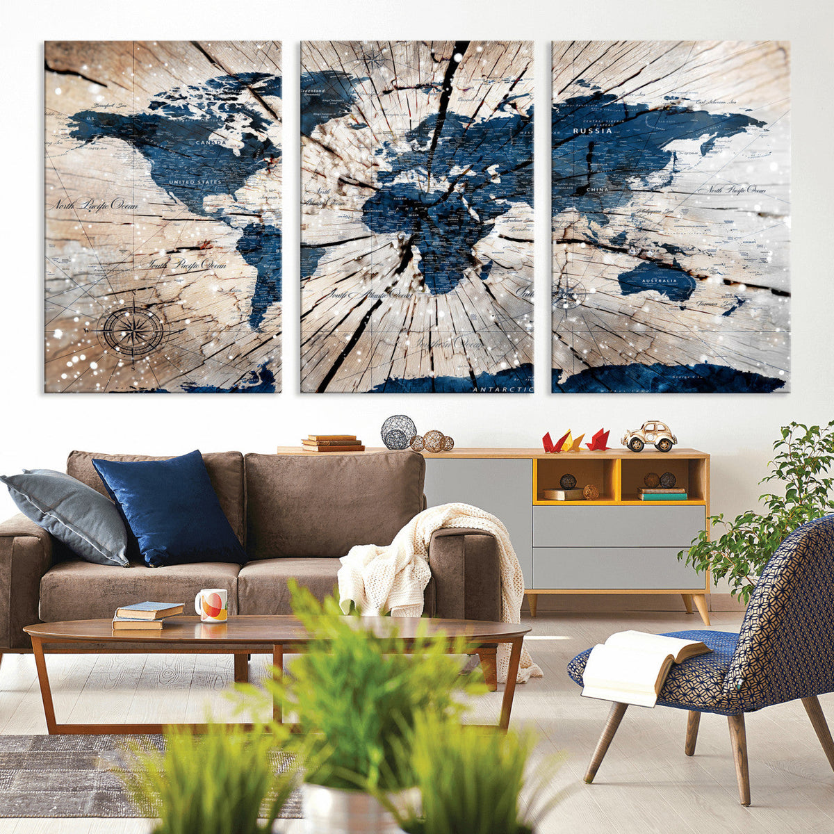 Rustic World Map Canvas Print – Framed Wall Art for Couples,