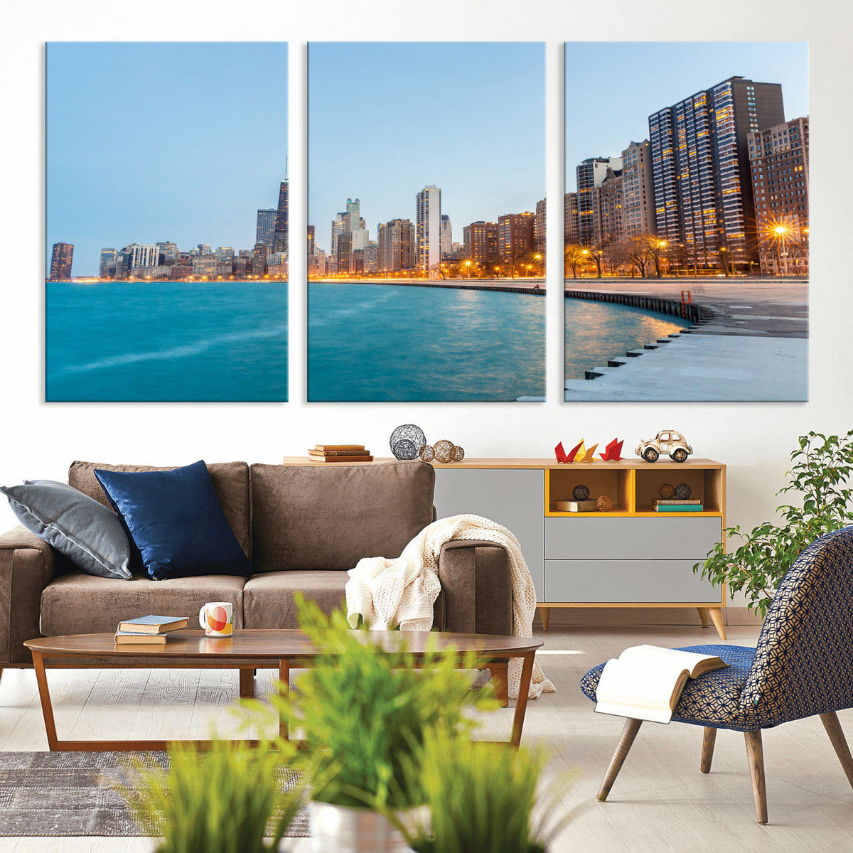 Chicago Wall Art Canvas Print, Chicago City Downtown Night