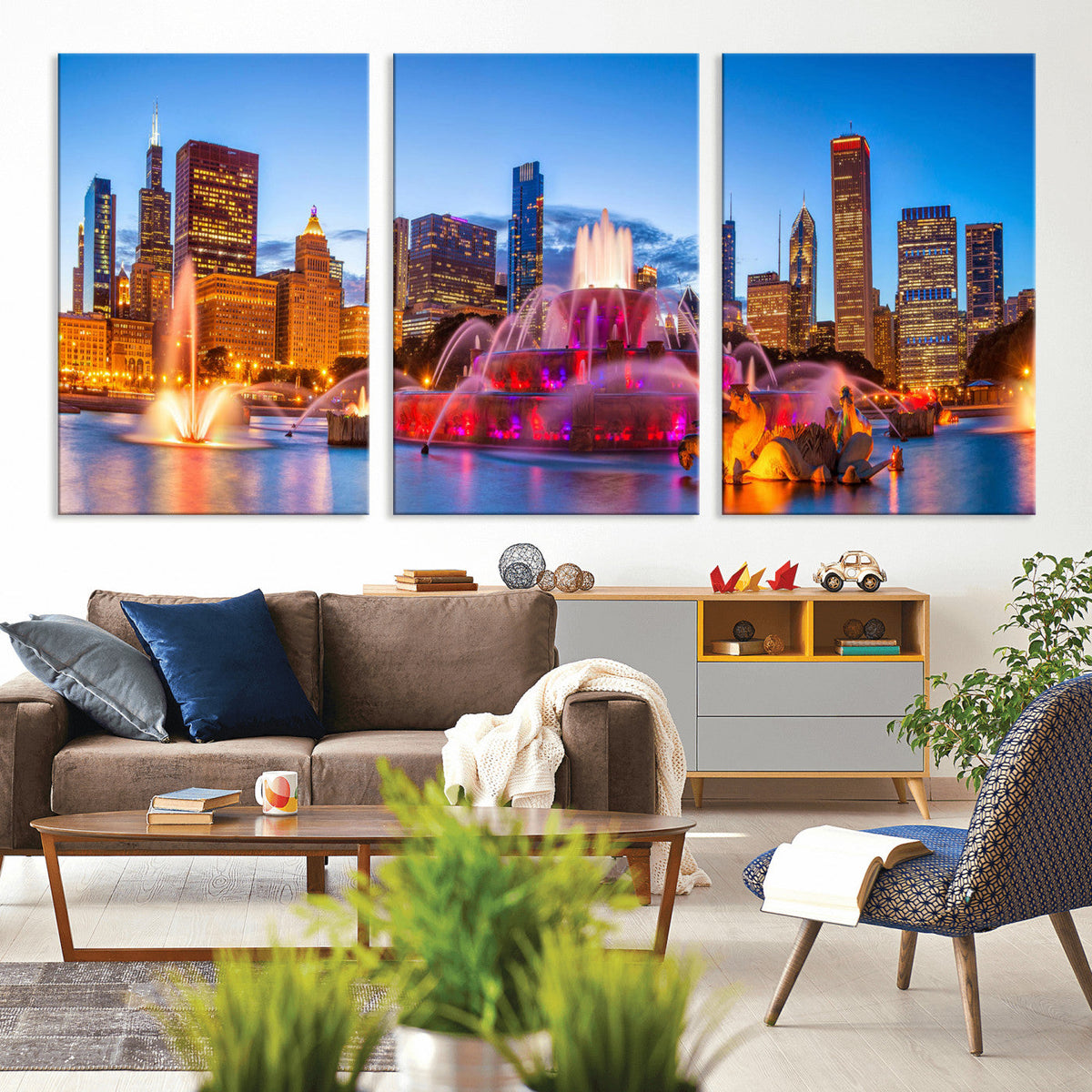 Chicago Wall Art Canvas Print, Chicago City Downtown Night