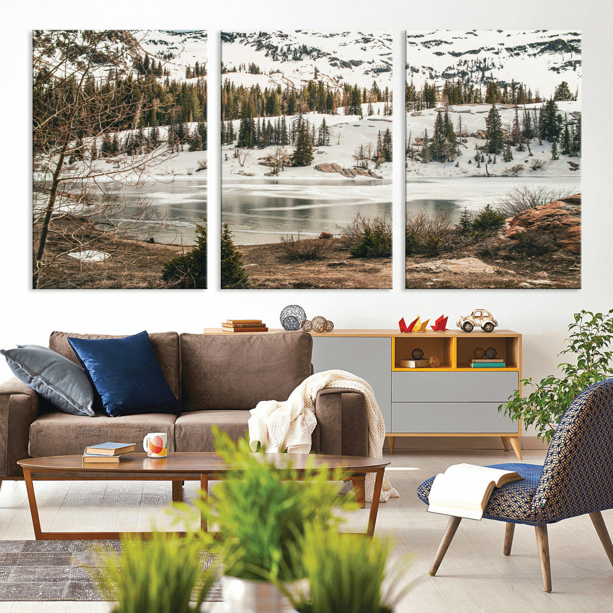Snowy Mountain Landscape Wall Art Canvas Print, Alpine Pine