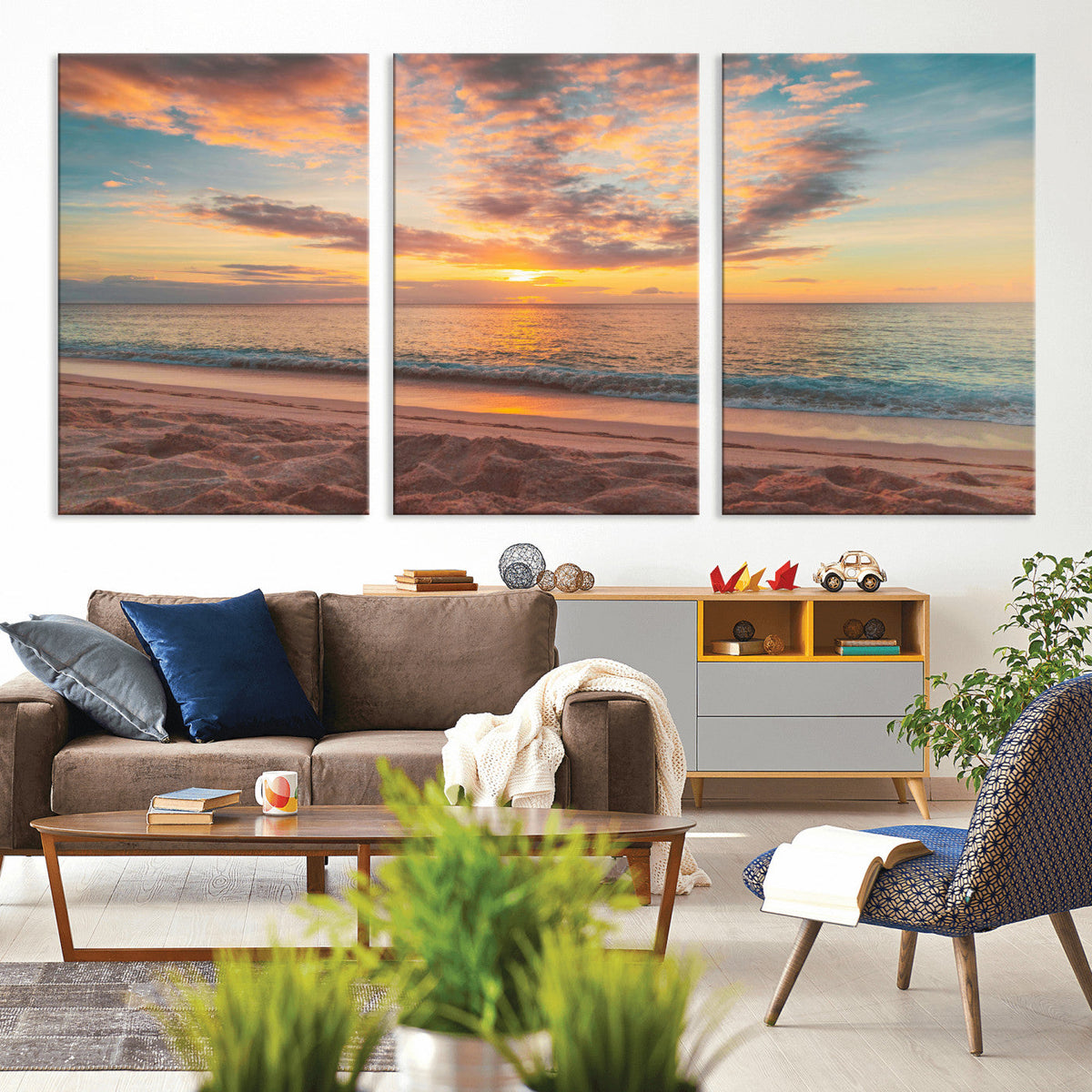 Sunset Beach Wall Art Canvas Print – Soft Coastal
