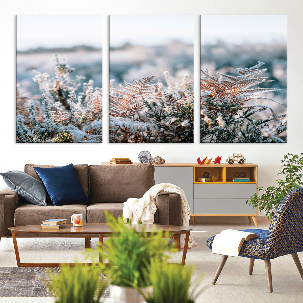 Frosted Fern Wall Art Canvas Print, Soft Winter Botanical