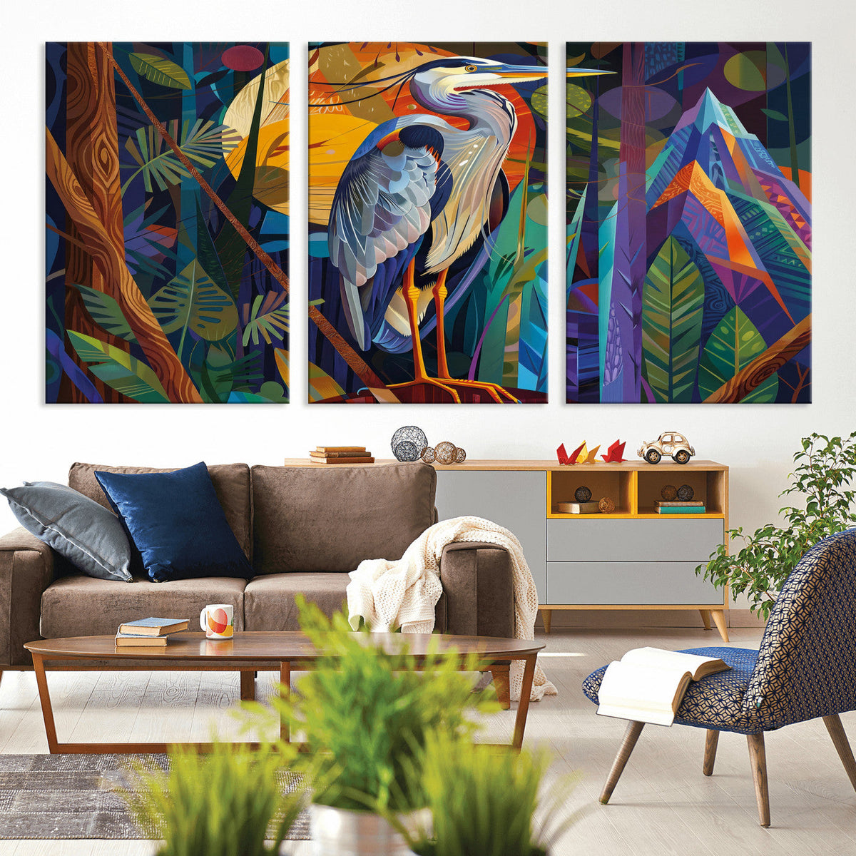 Colorful Heron Wall Art Canvas Print Tropical Bird Abstract