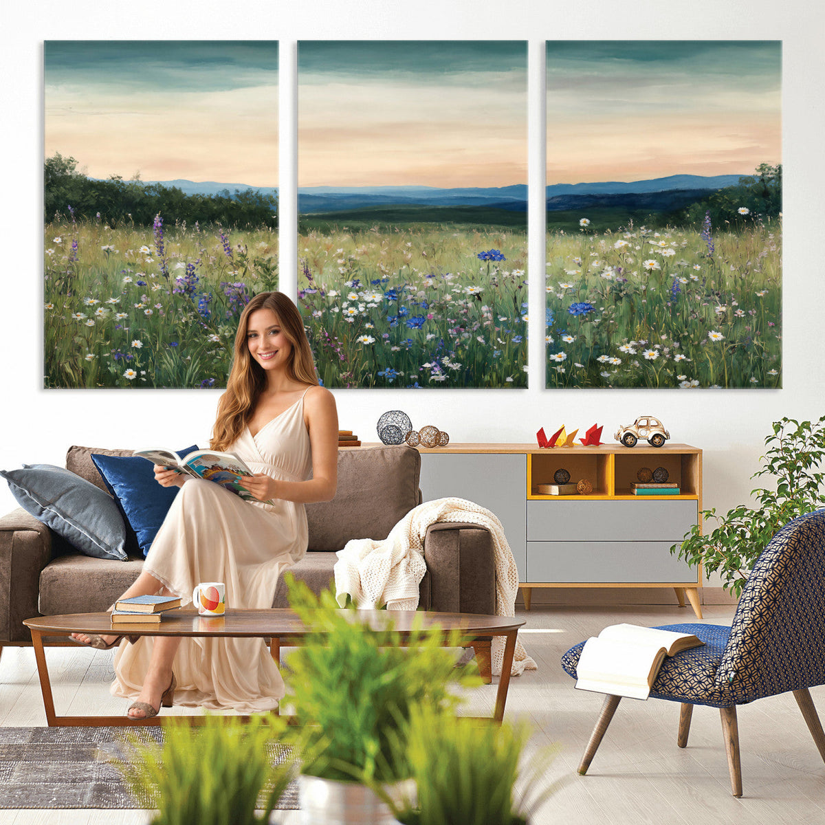 Wildflower Meadow Oil Painting Canvas — Daisy Lavender