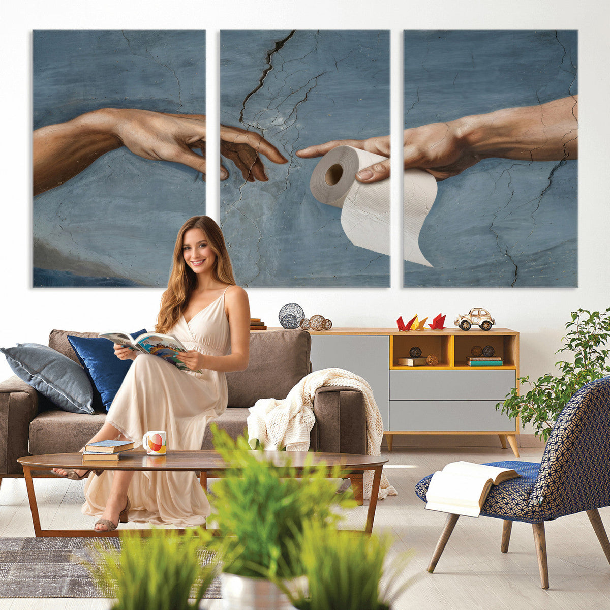 Funny Bathroom Canvas Wall Art, Michelangelo Creation of