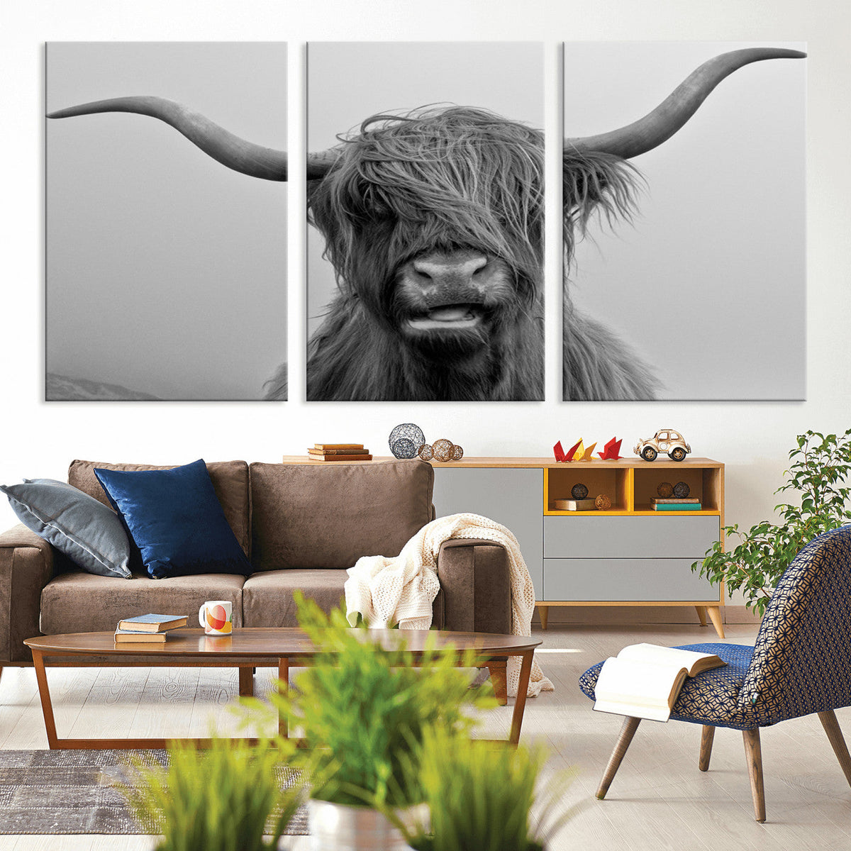 Texas Cow Wall Art Canvas, Texas Longhorn Cattle Canvas