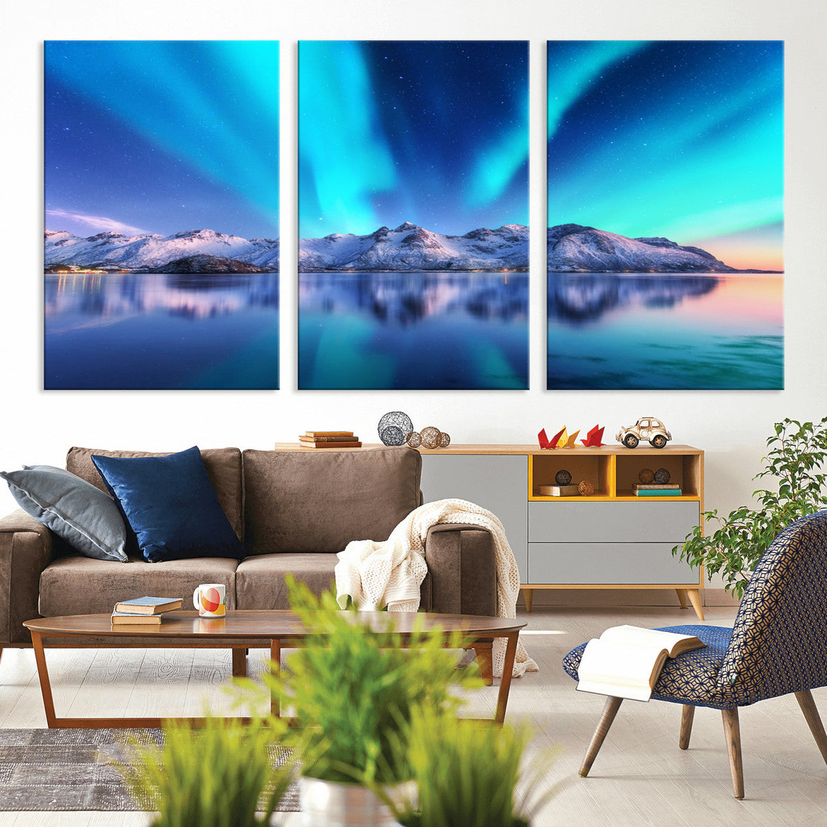 Northern Lights above Mountain Wall Art, Northern Lights