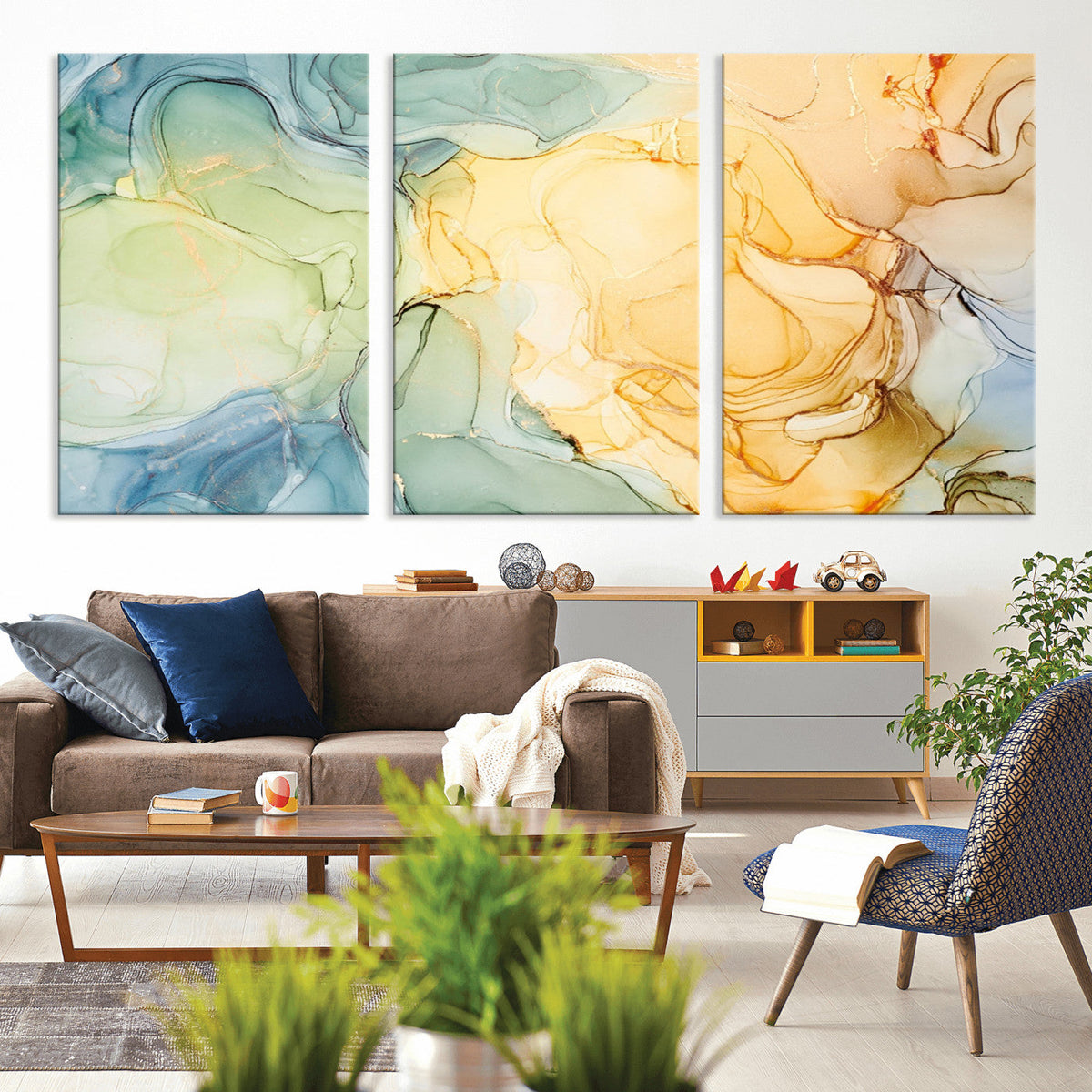 Green and Yellow Marble Fluid Effect Wall Art, Green and