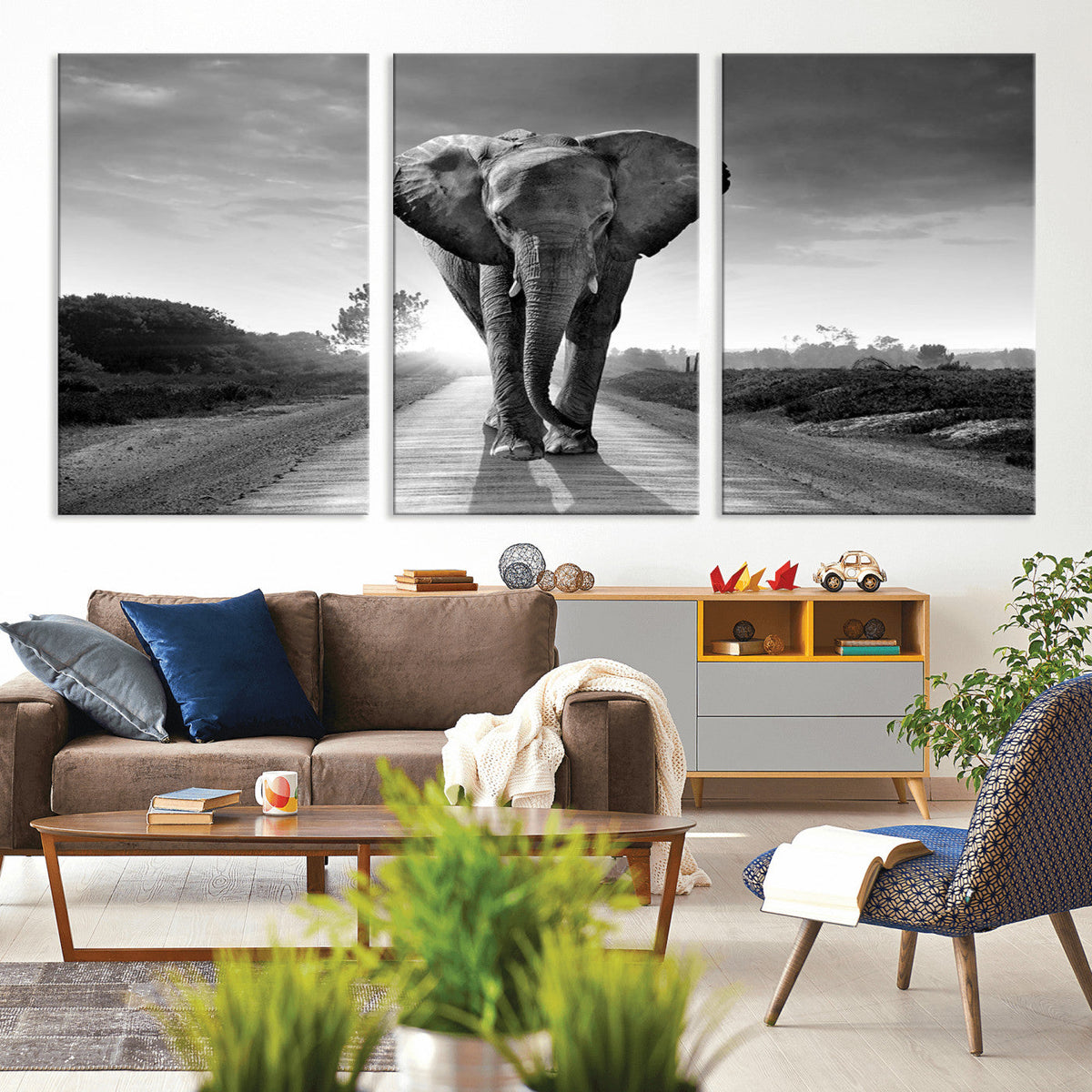 Black and White Elephant Wall Art Canvas Print