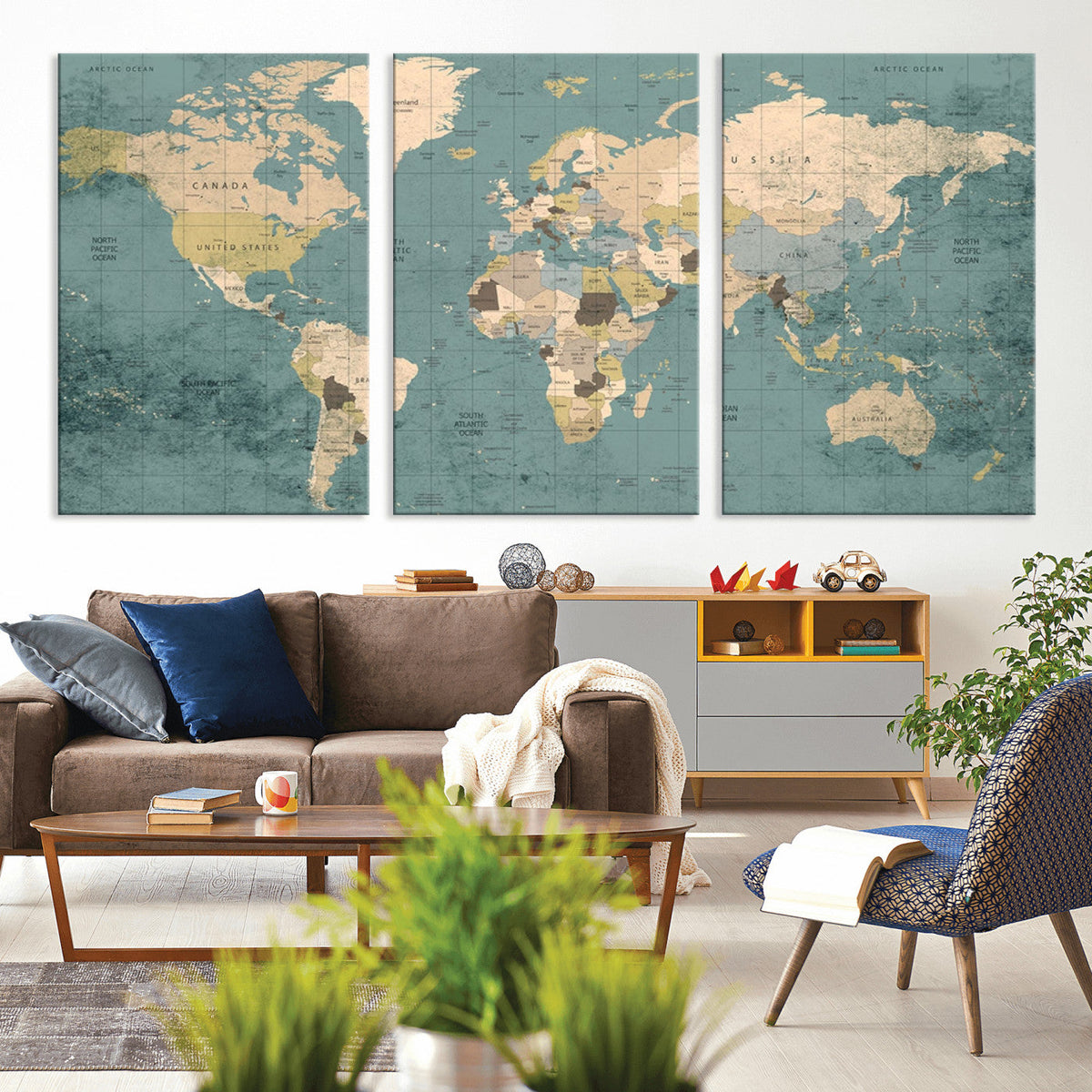 Classic World Map Canvas Print – Framed Vintage Map Wall