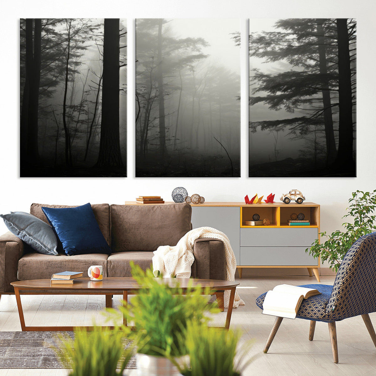 Misty Forest Wall Art Premium Canvas Print a Foggy and