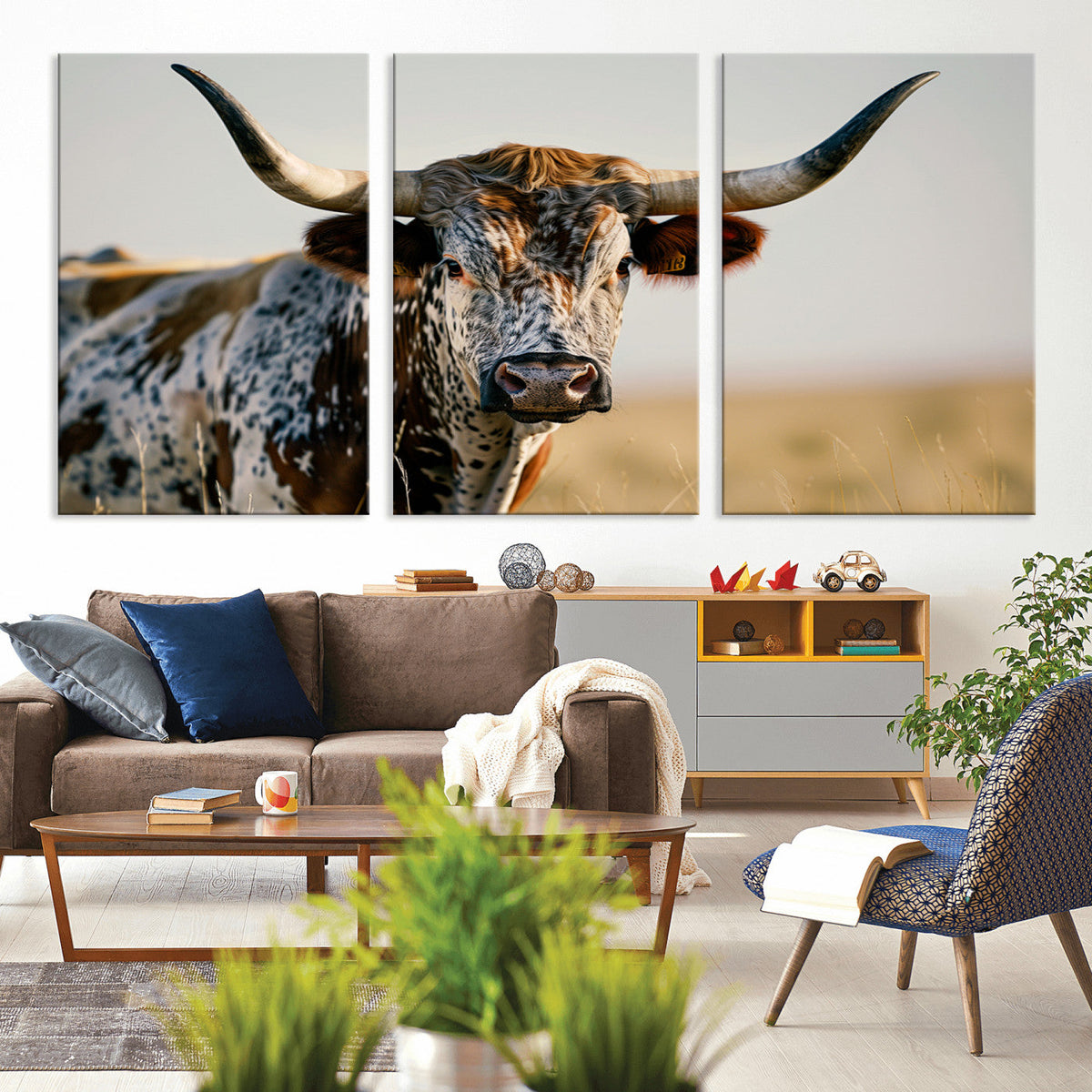 Texas Bull Longhorn Wall Art Canvas Print for Farm House
