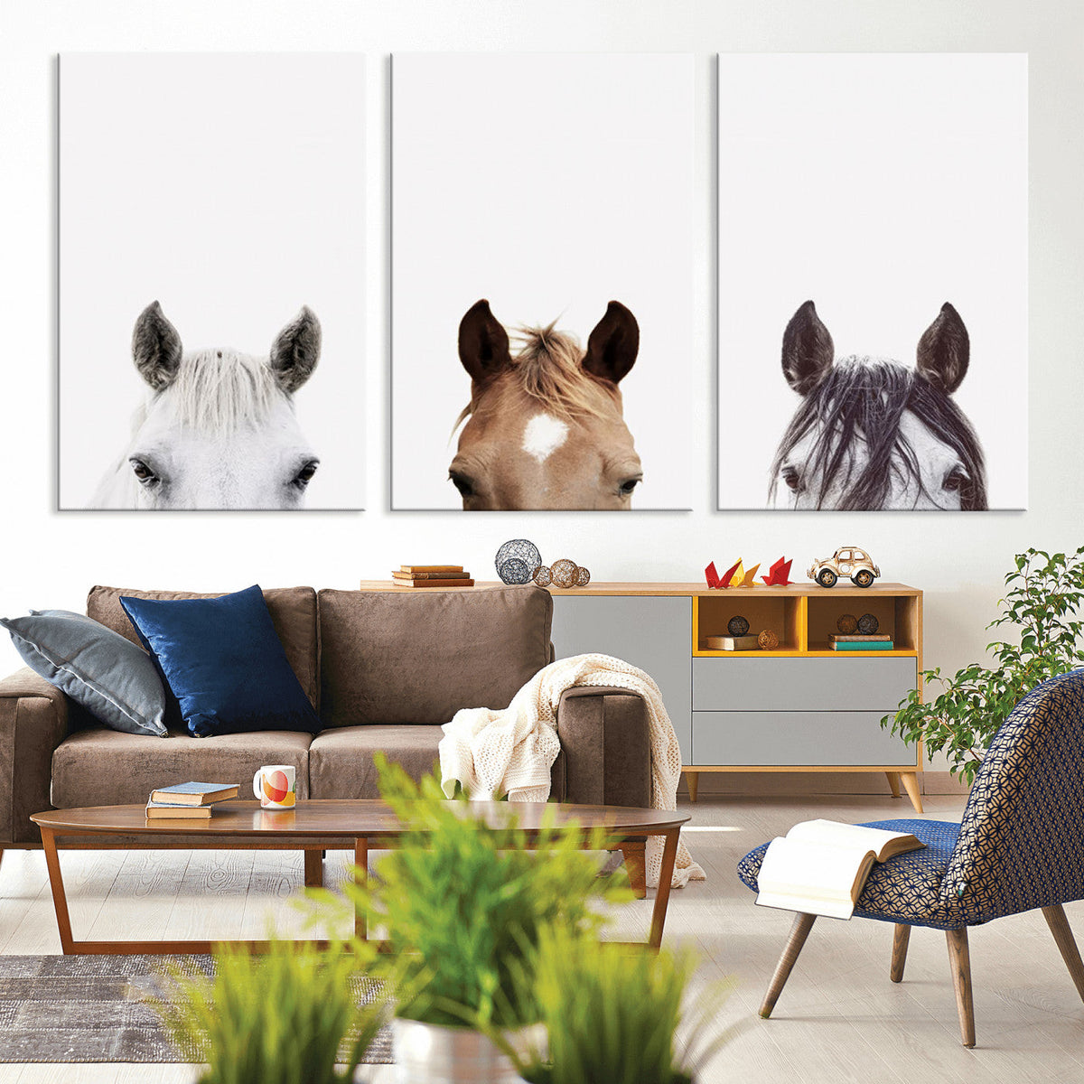 Horse Prints Set, Set of 3 Horse Wall Art, Horses Portraits,