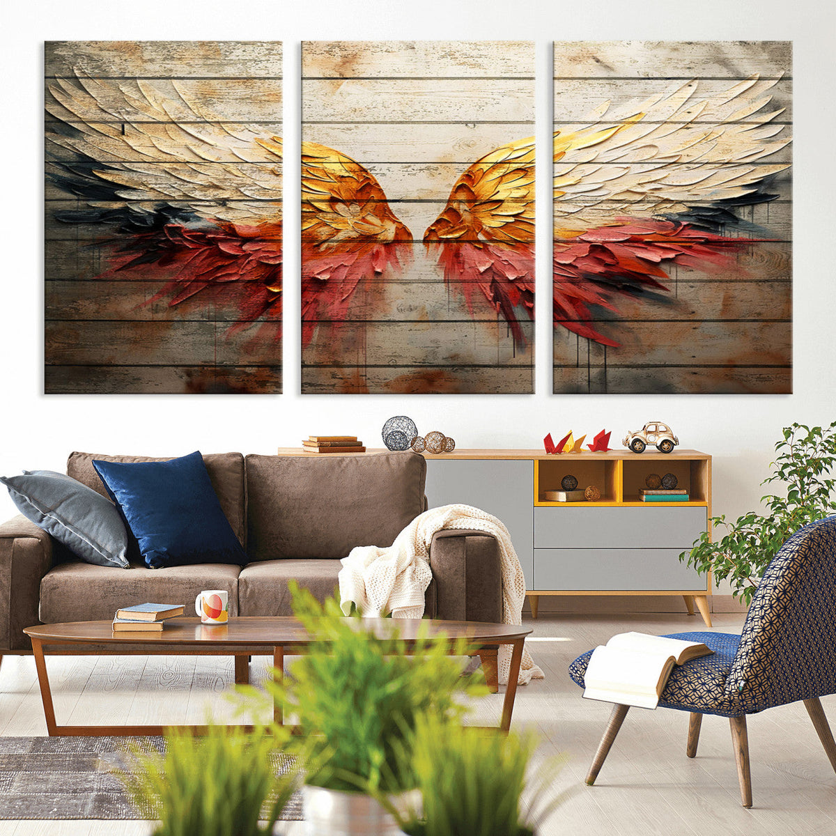 Abstract Angel Wings Canvas Wall Art – Framed and Ready to
