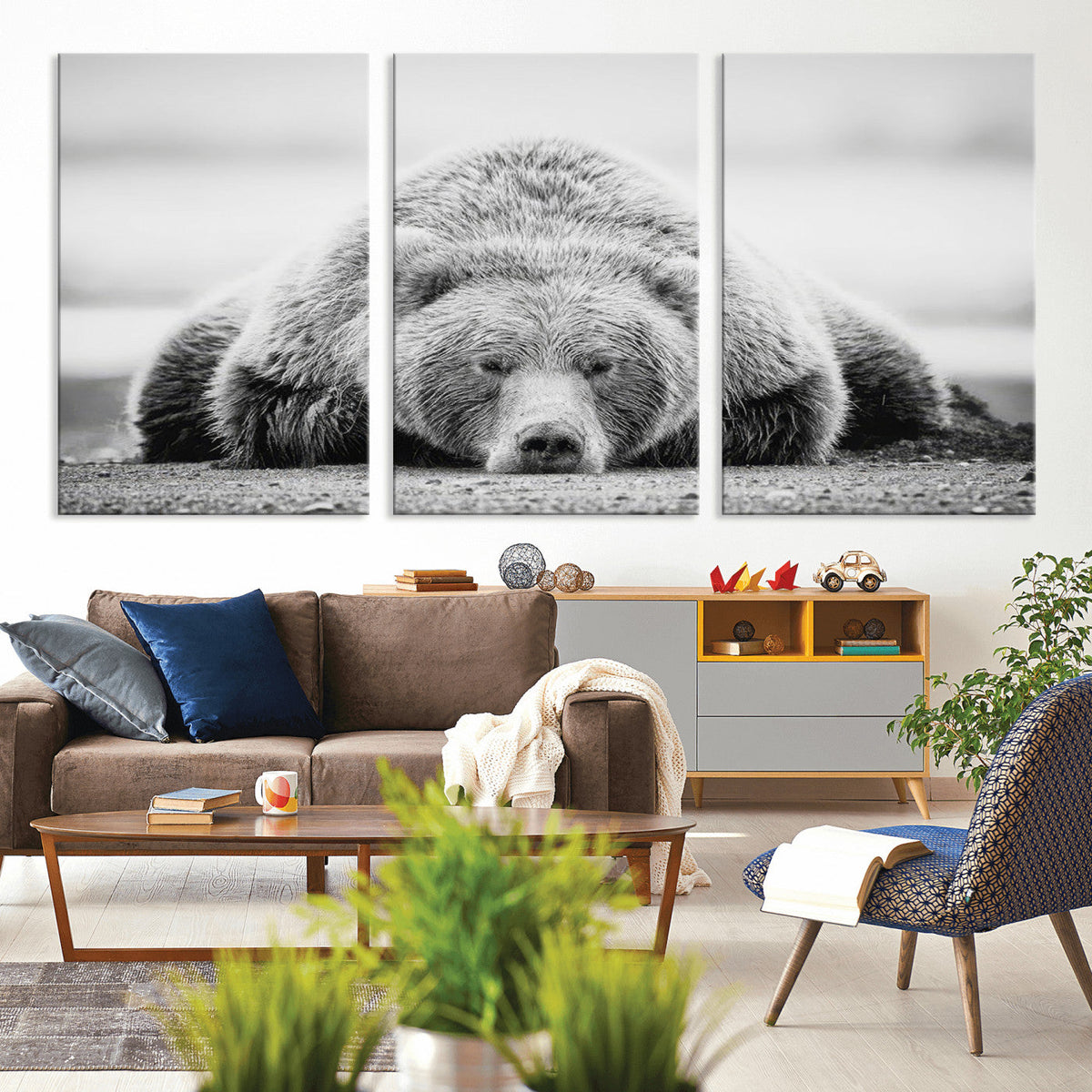 Resting Grizzly Bear Wall Art Canvas Print – Majestic Lazy