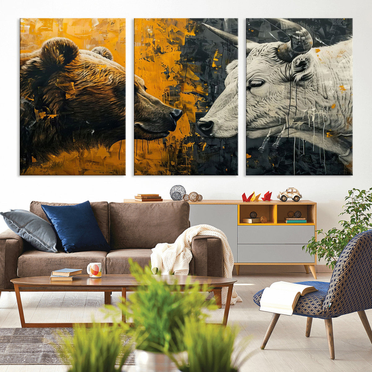 Bear and Bull Wall Art Canvas Print – Abstract Animal