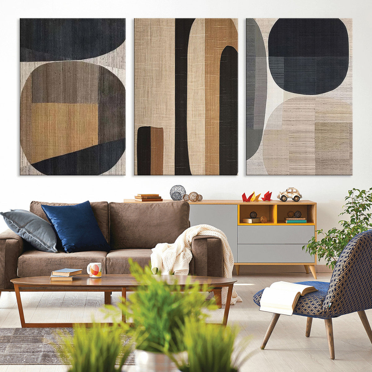 Abstract Minimalist Canvas Wall Art - Neutral Geometric