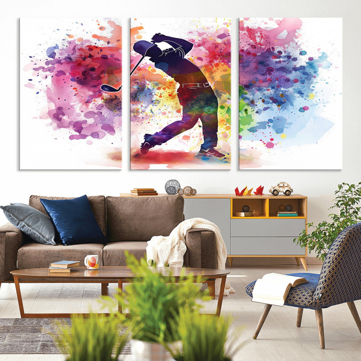 Colorful Golfer Swing Wall Art Canvas Print - Ready to Hang,