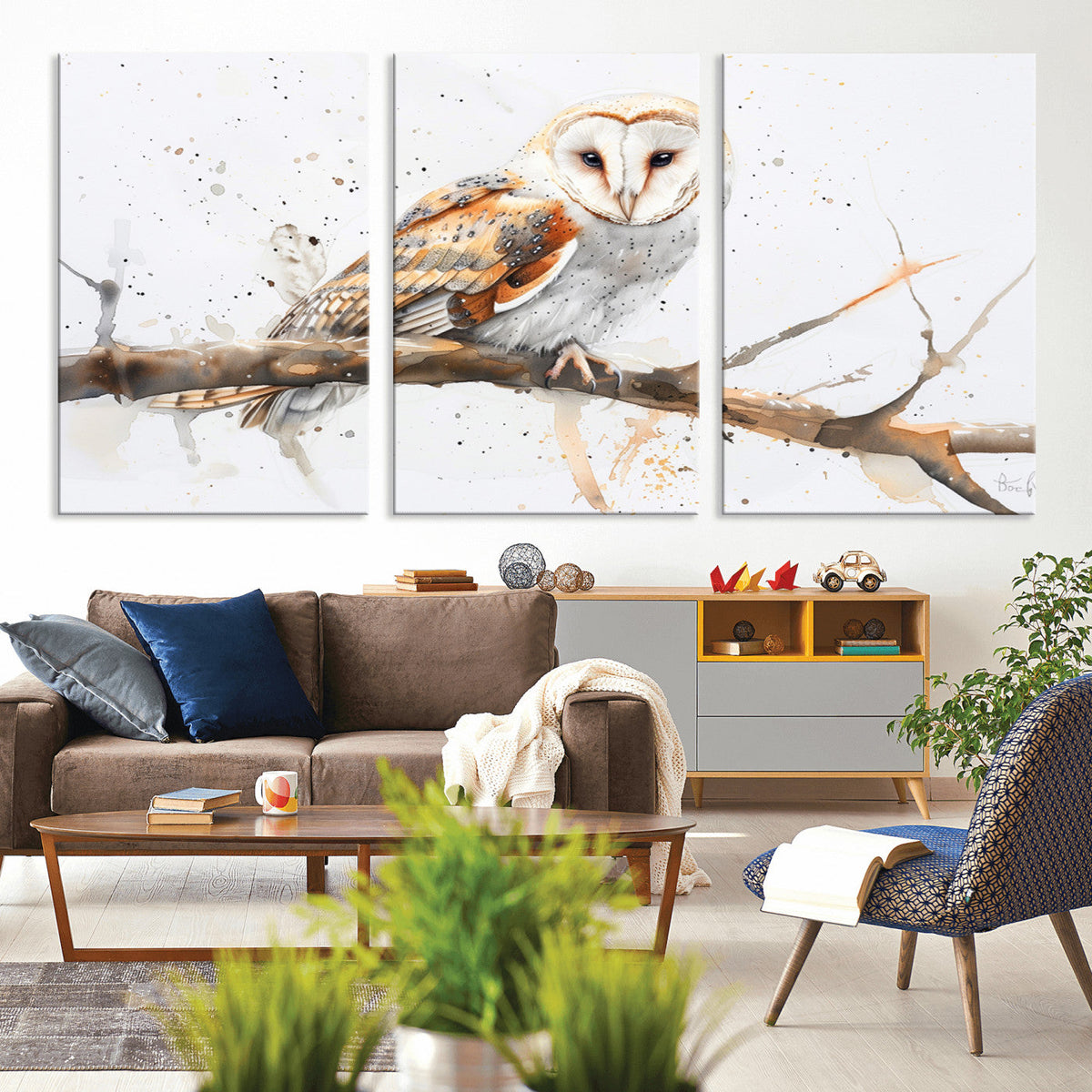 Barn Owl Wall Art on Branch | Stunning Canvas Print for