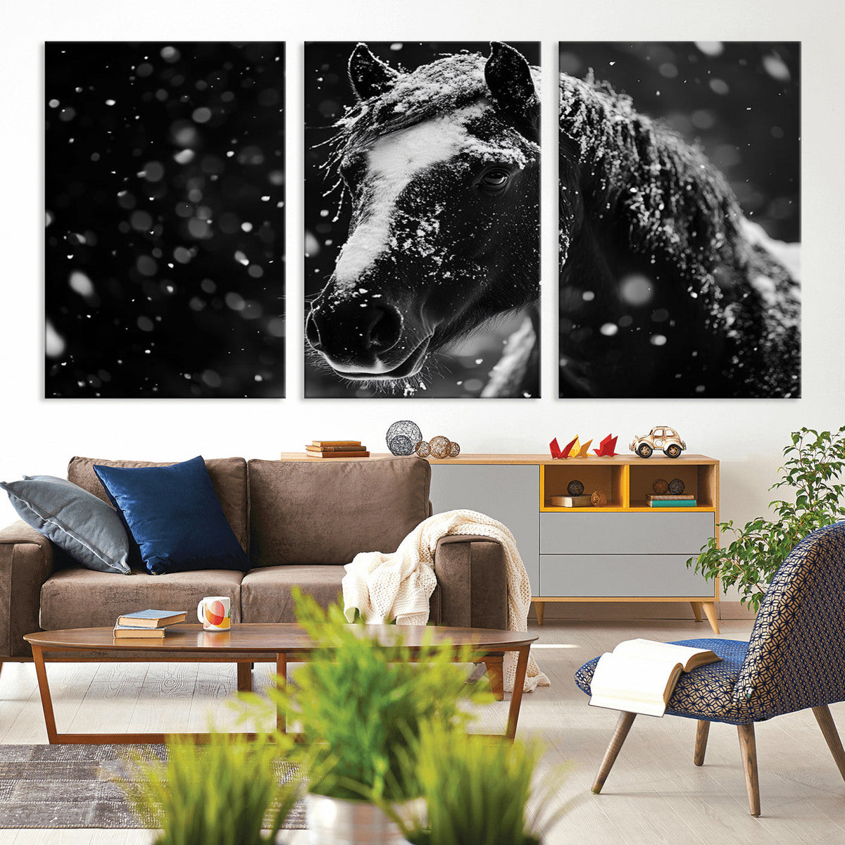 Winter Horse Wall Art | Black and White Horse Print | Ready