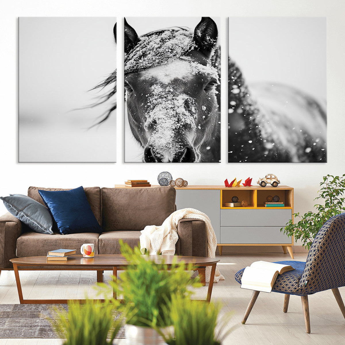 Western Wall Art | Black and White Winter Horse Wall Art |