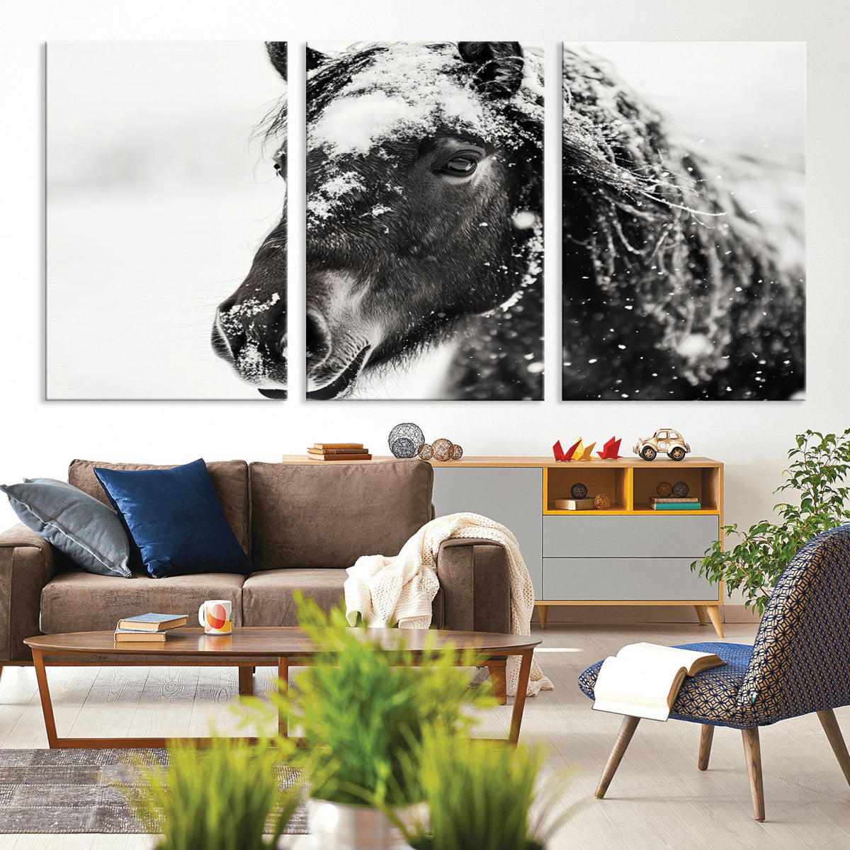 Framed Black and White Horse Wall Art | Ready to Hang and