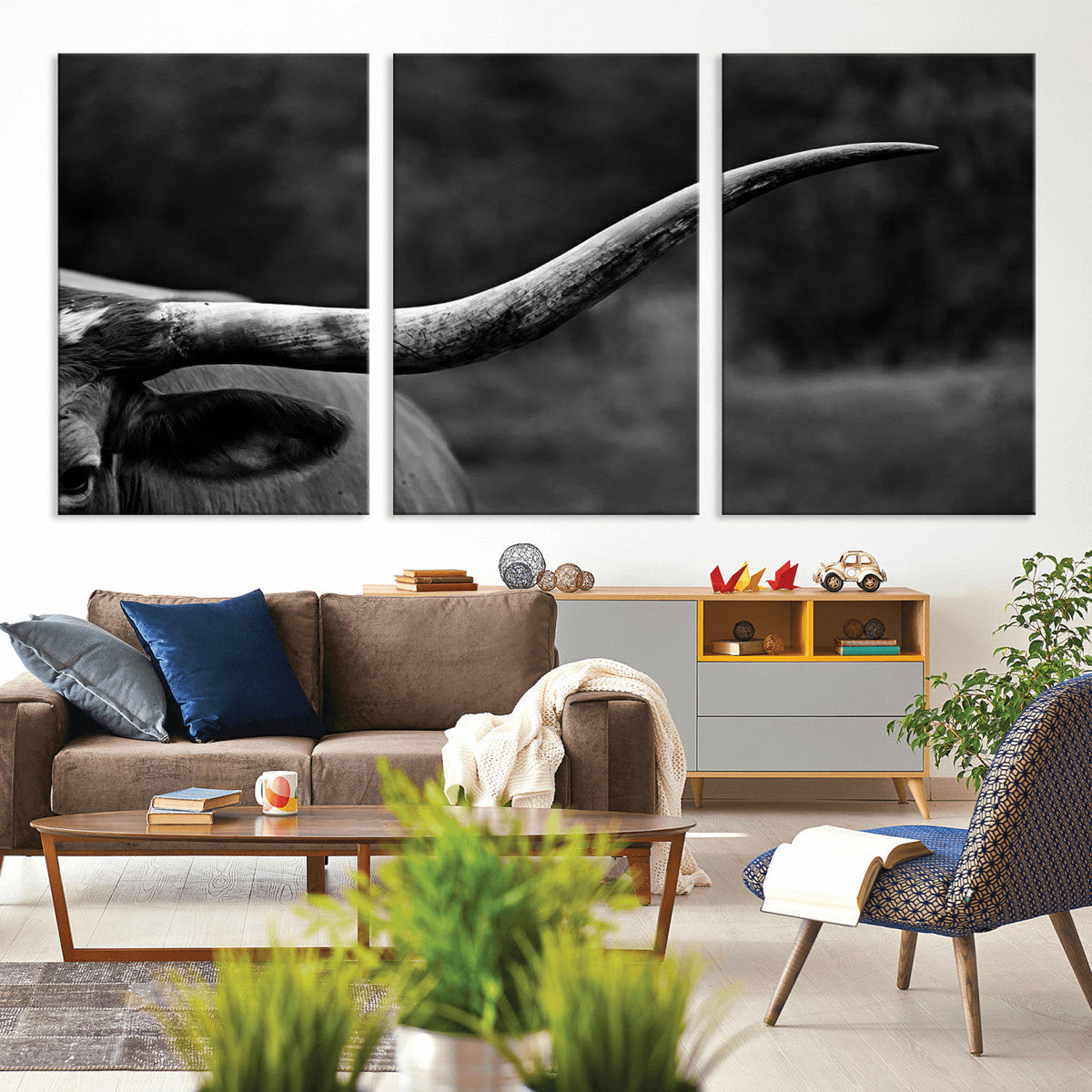 Cow Longhorn Wall Art | Black and White Print | Ready to