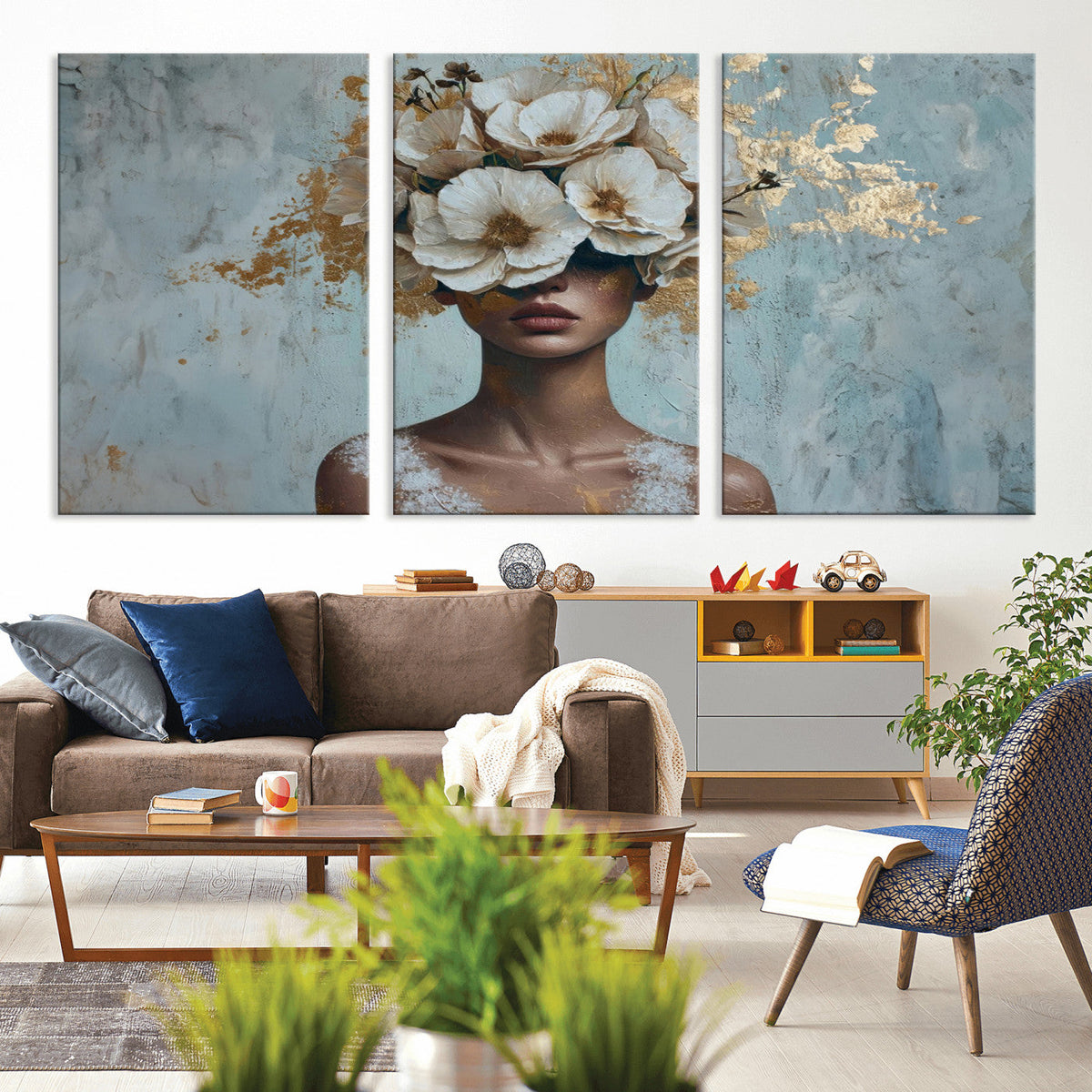 Golden Petal Wall Art - Petal Silhouette Woman Wall Art