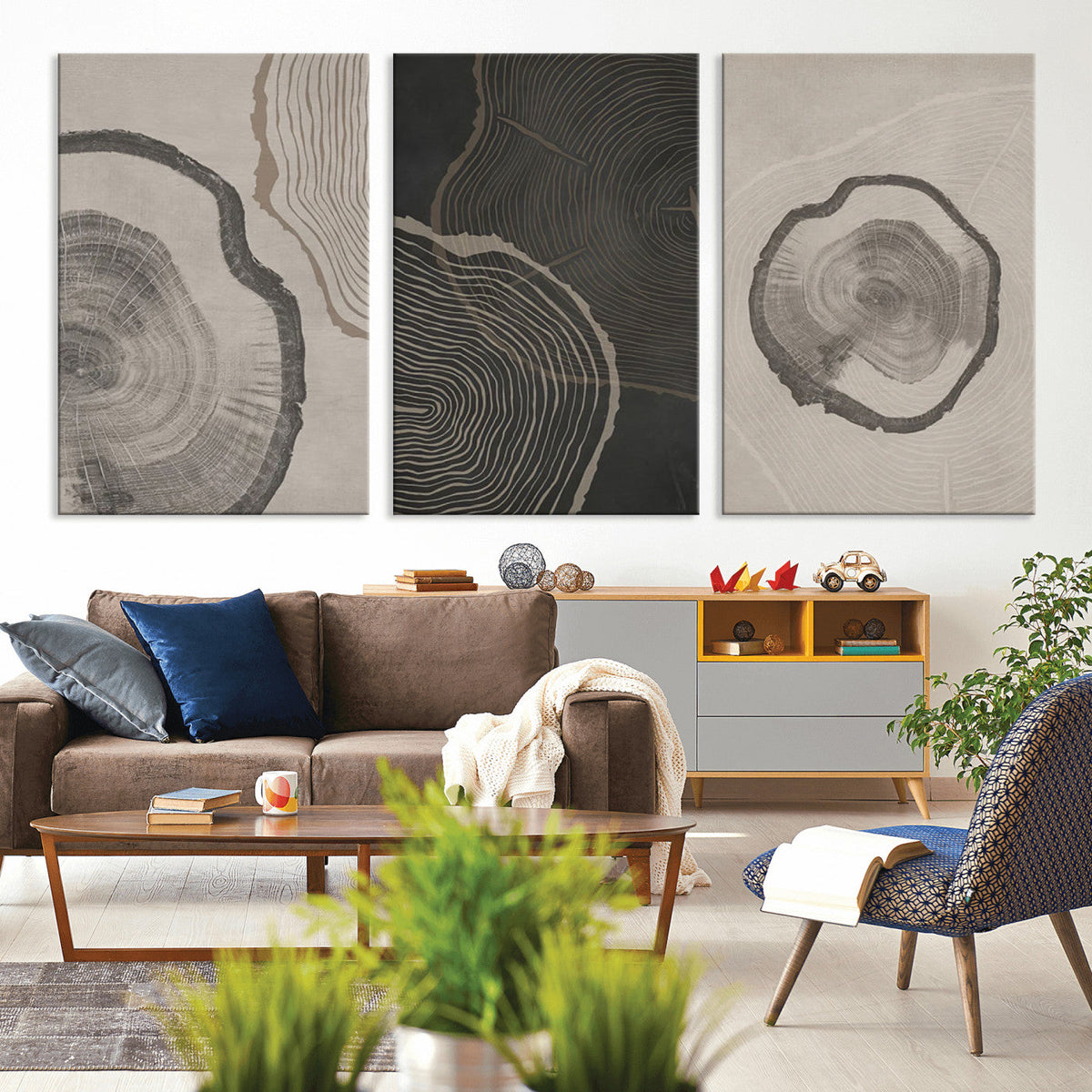 Modern Abstract Tree Ring Canvas Art Set | 3 Panel Large
