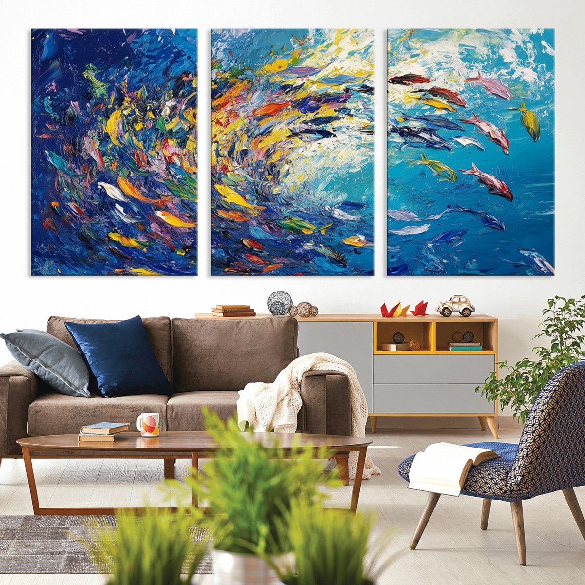 Colorful Swirling Fish School Wall Art Canvas Print |
