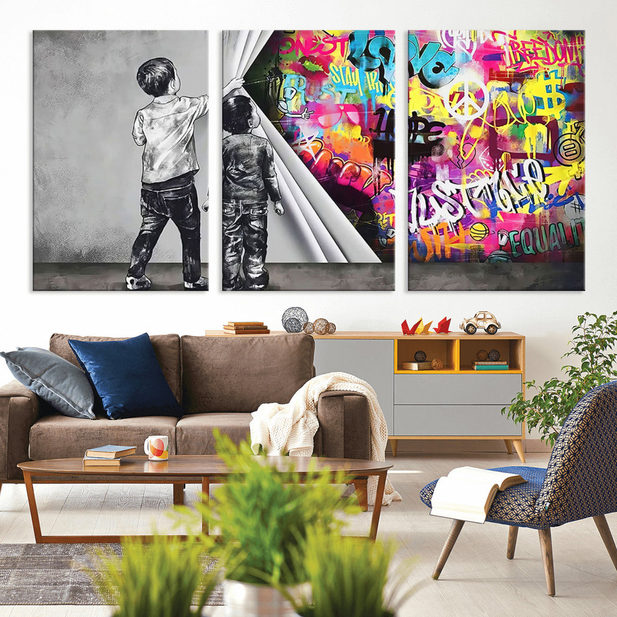 Banksy Print - Street Art Canvas Wall Art - Kids Revealing