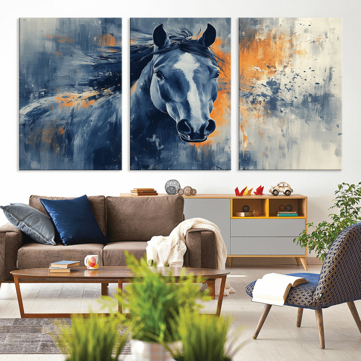 Abstract Blue Horse Wall Art Print Canvas | Horse Wall Art
