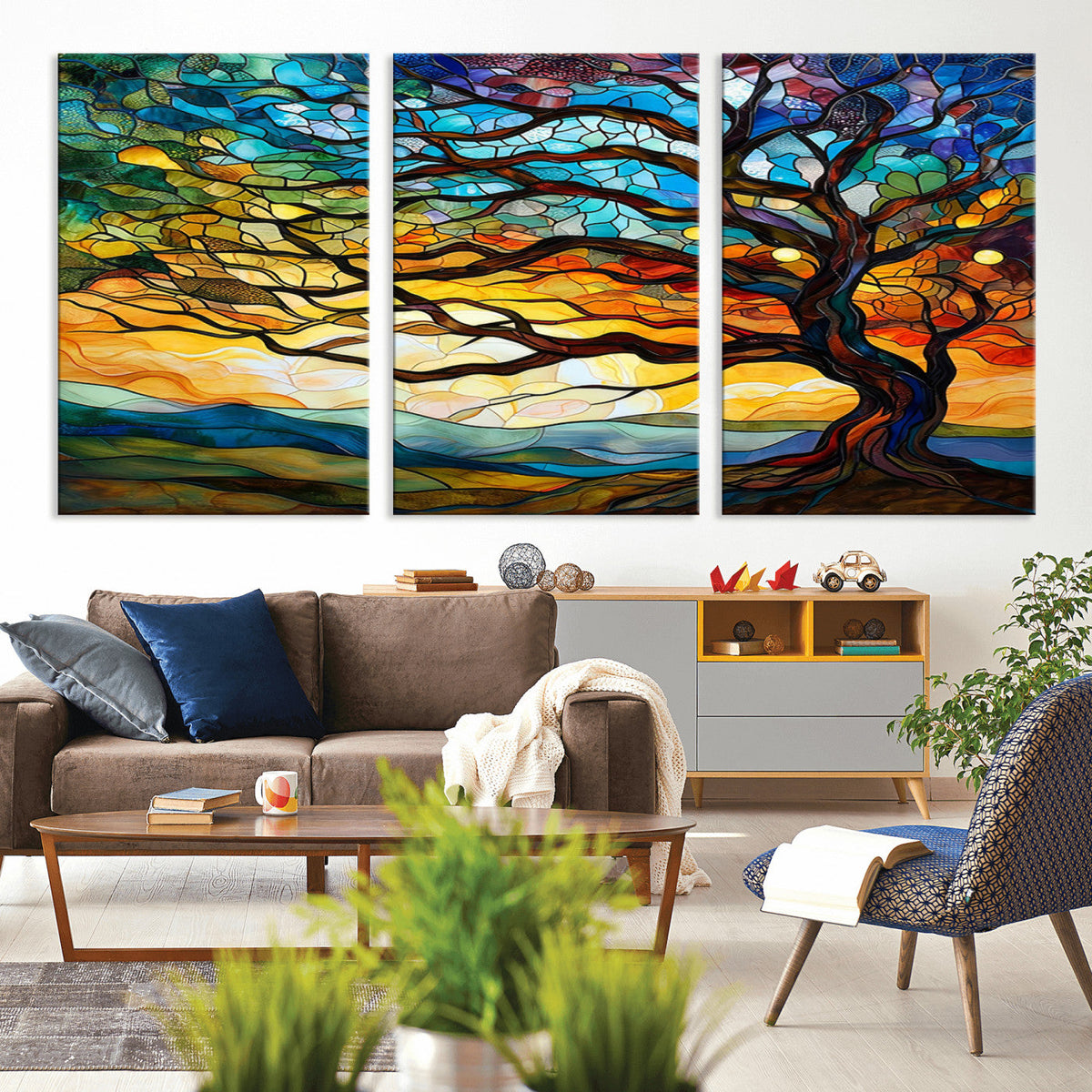Vibrant Mosaic Tree of Life Wall Art | Stained Glass Style