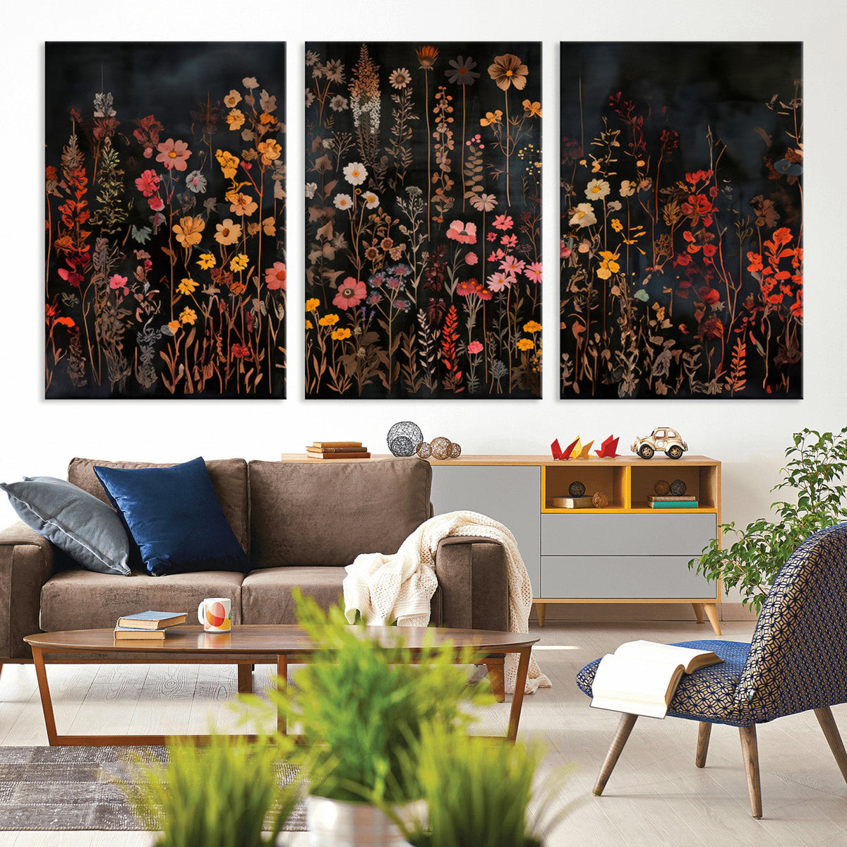 Large Floral Painting Print Illustration Flowers Canvas Wall