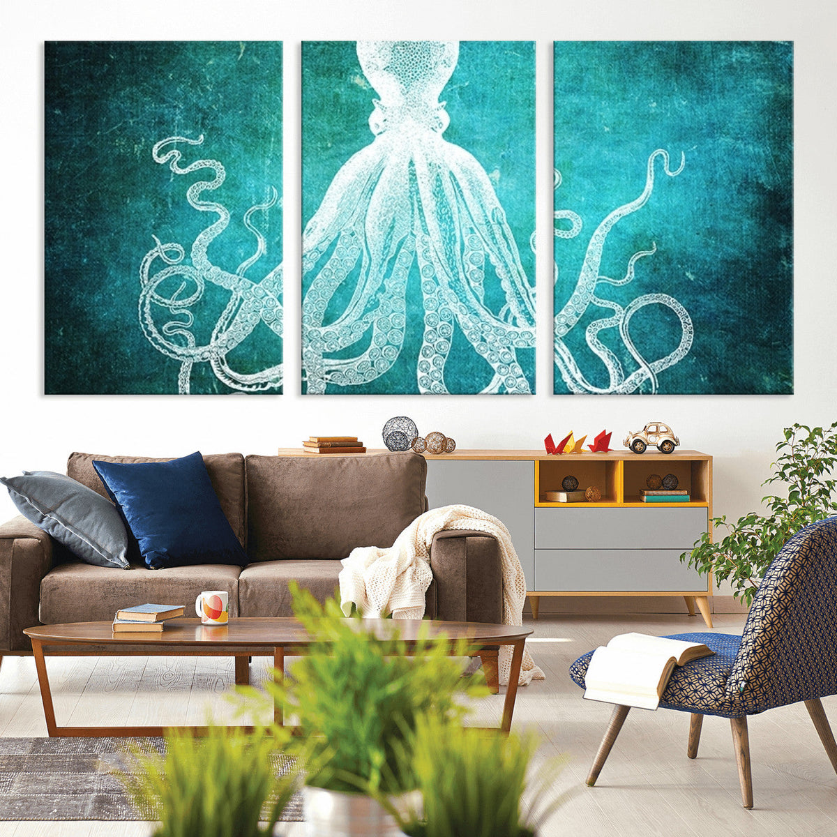 Green Octopus Abstract Wall Art Canvas Print