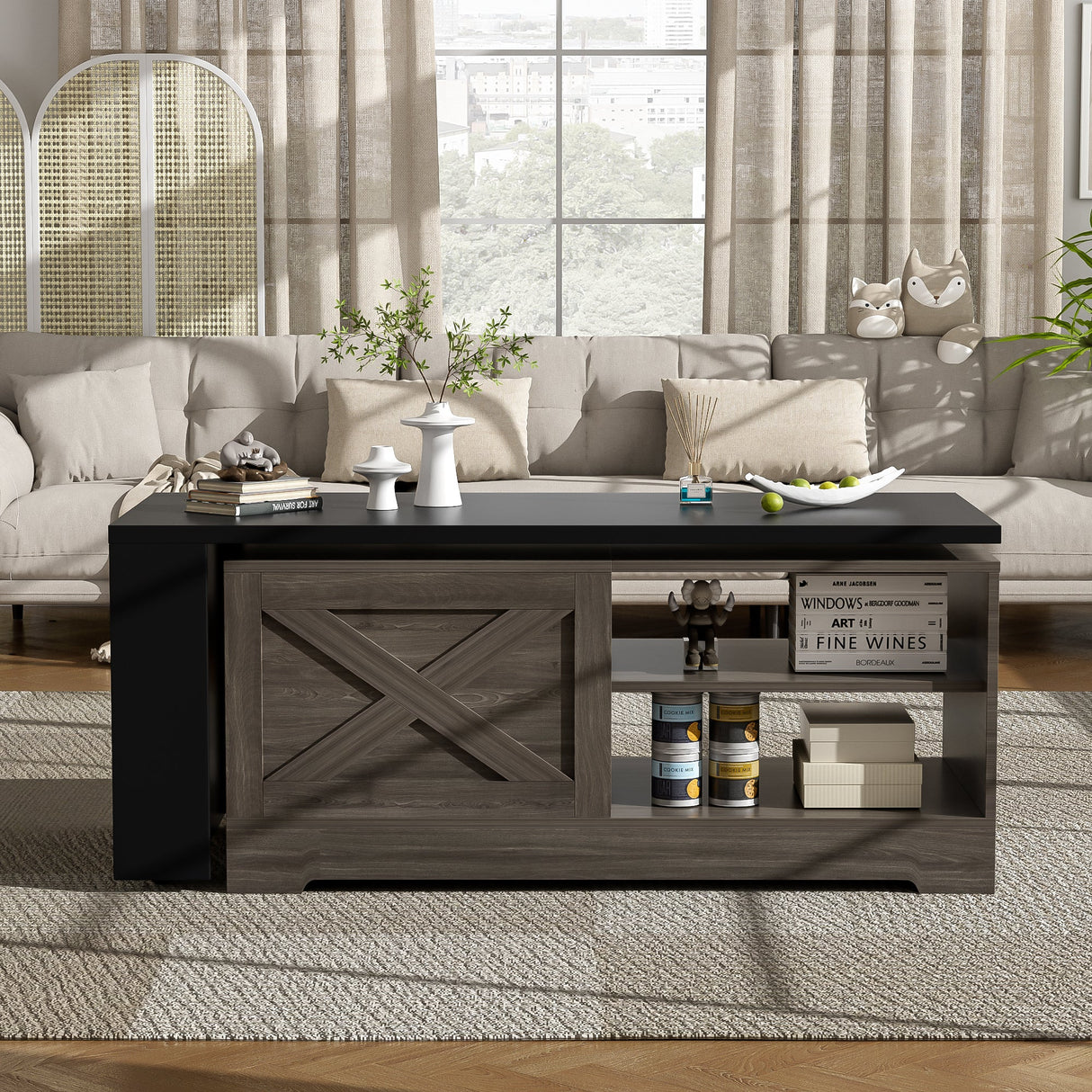 Farmhouse Lift Top Coffee Table With Barn Doors