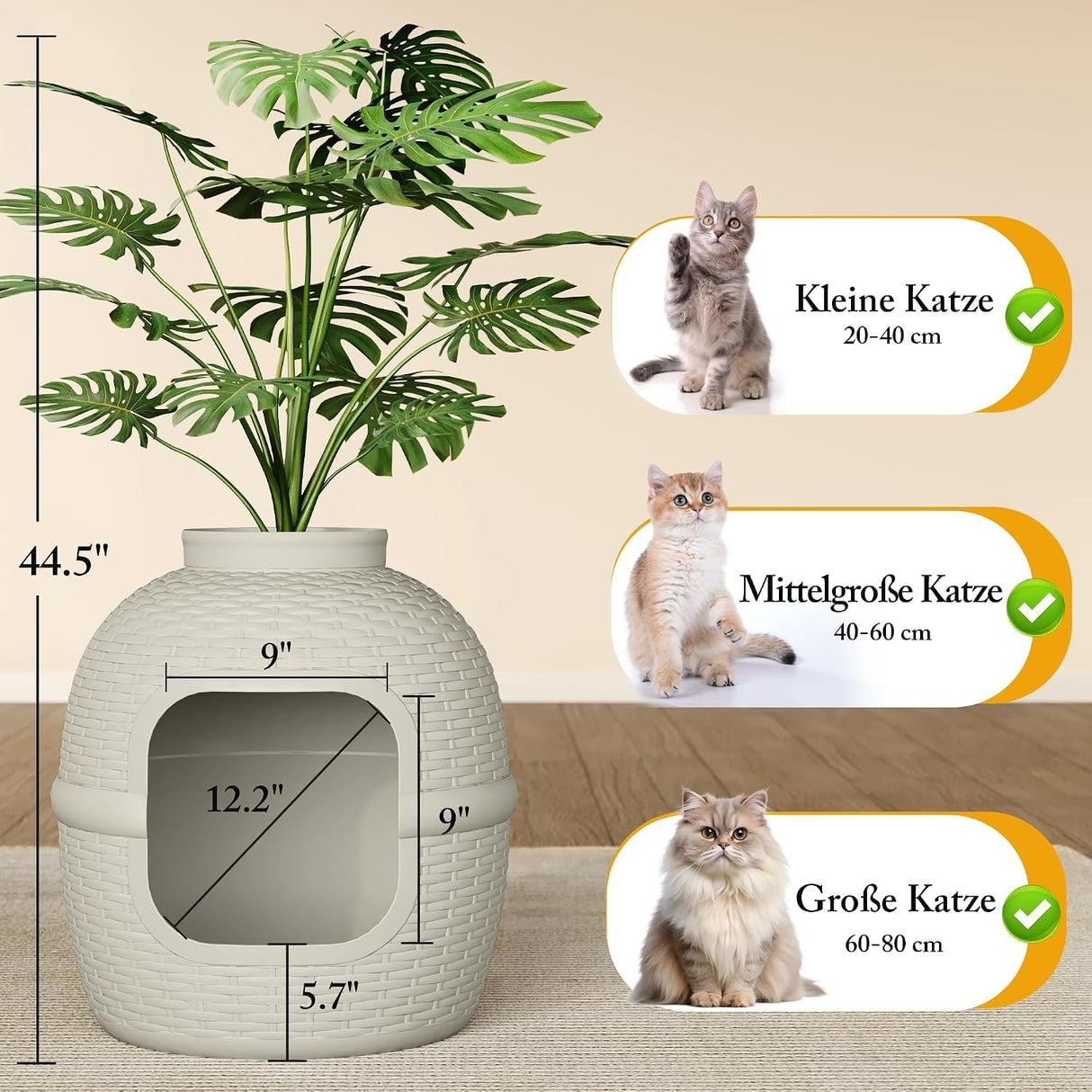 Stylish Cat Litter Box Enclosure with Faux Plant