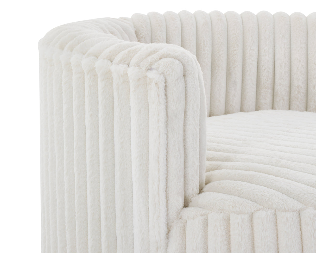 Malna Plush Wide Wale Corduroy Upholstered Barrel Accent Chair with Wheels