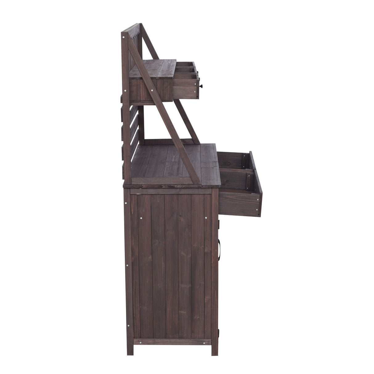 Potting Bench With 5 Drawer Storage And Slatted Back Panel, Garden Workstation - Brown