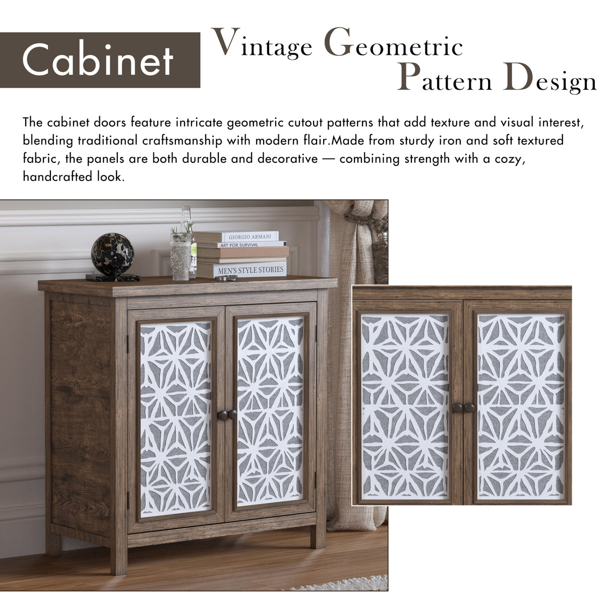 Rustic Natural Aged Brown Solid Wood Transitional Storage Cabinet – 31.89'