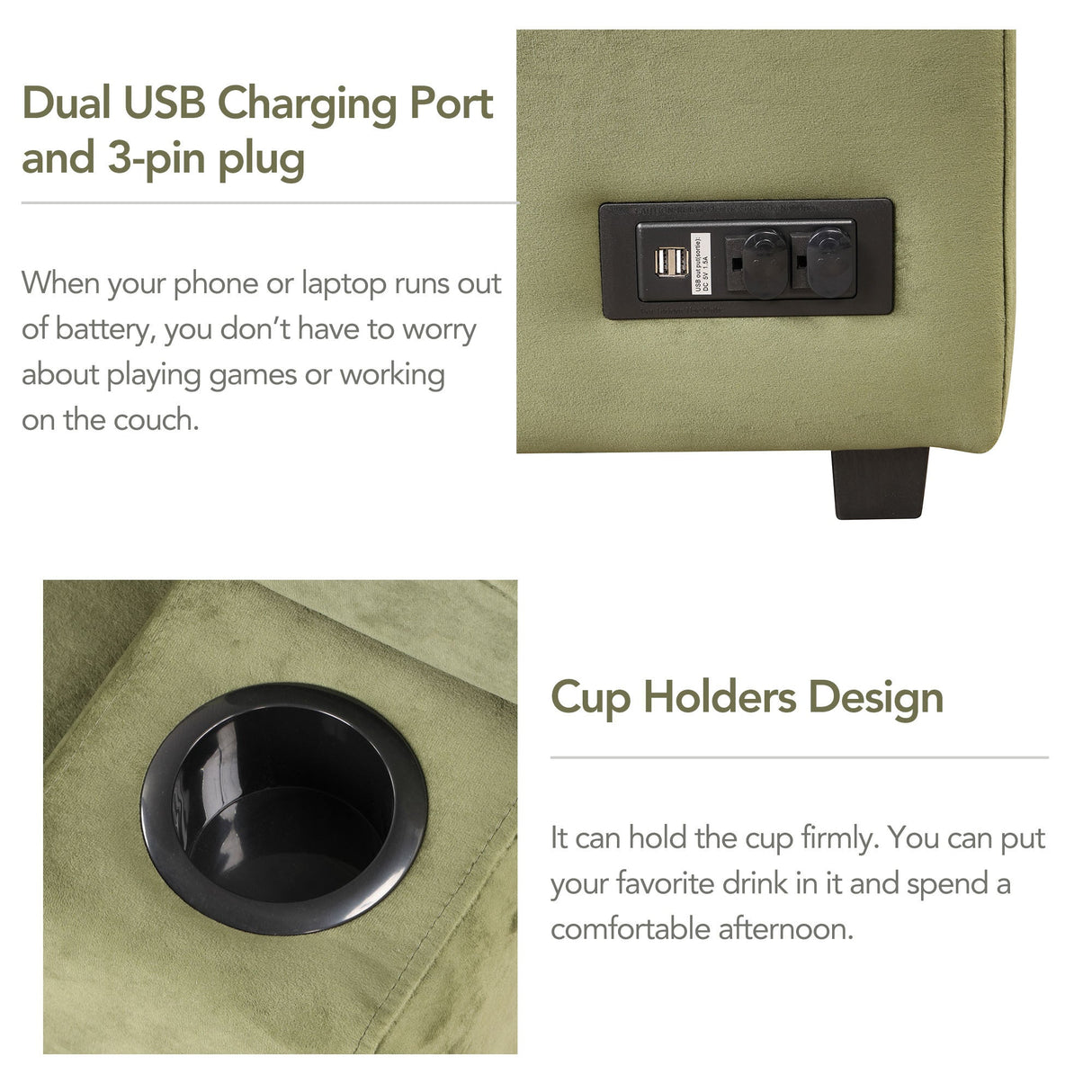 Virginia Green Velvet Convertible Sleeper Sofa with Hidden Storage Ottoman