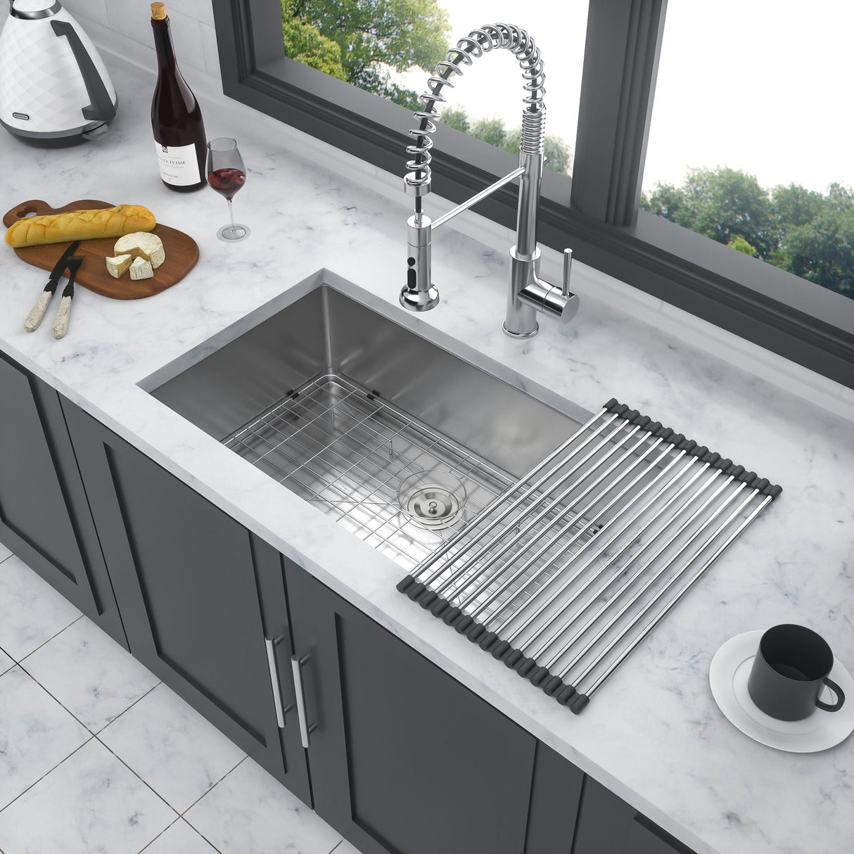 Undermount Kitchen Sink Deep Single Bowl - Brushed Nickel