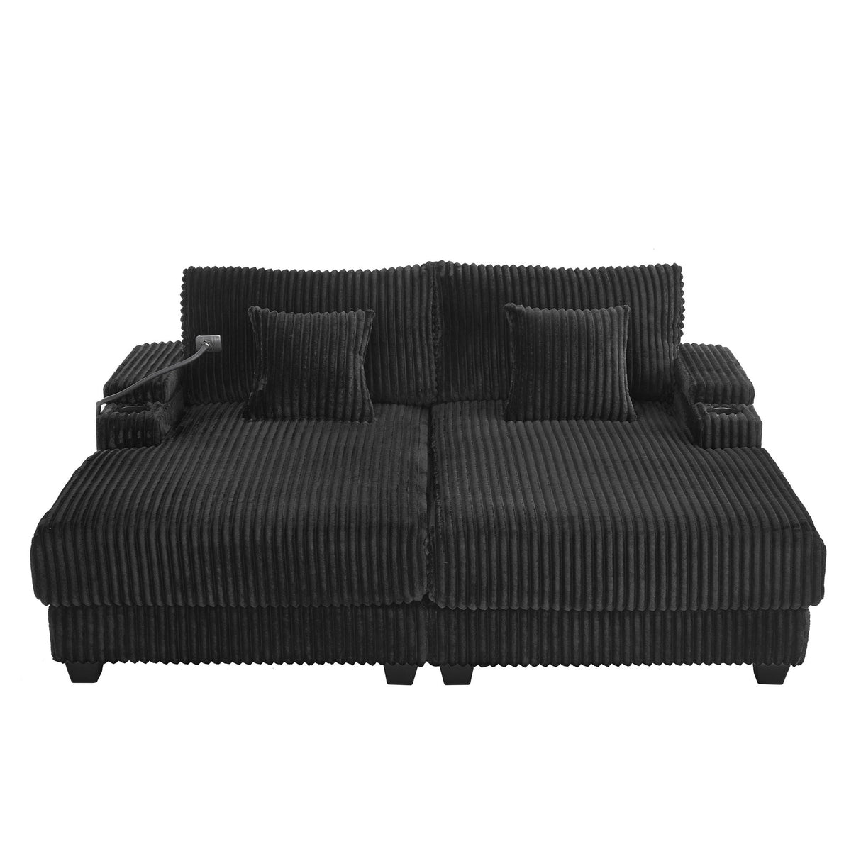 Modern Chaise Sofa With Adjustable Backrest, Cup Holders, Phone Holder & Storage Compartments