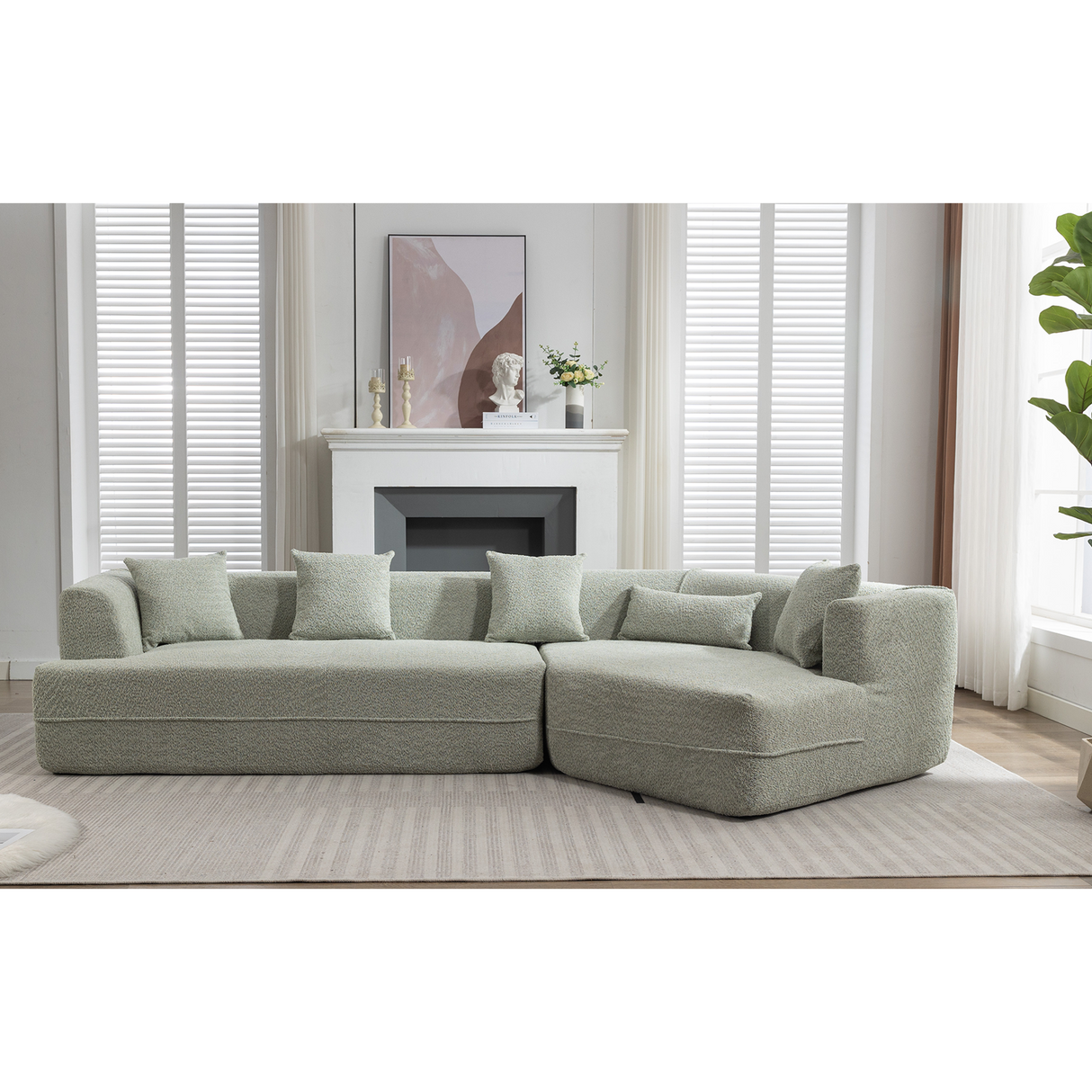 Modular Sofa Modern Minimalist Style Green Upholstered