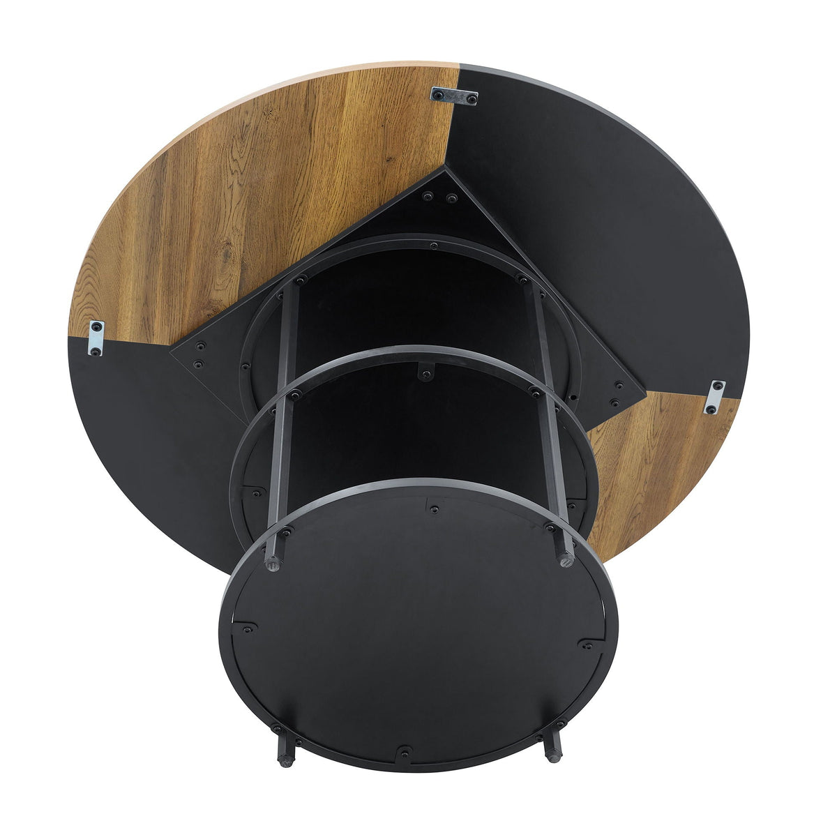 Diameter - Modern Splicing Circular Dining Table Double Layer Storage - Wood / Black